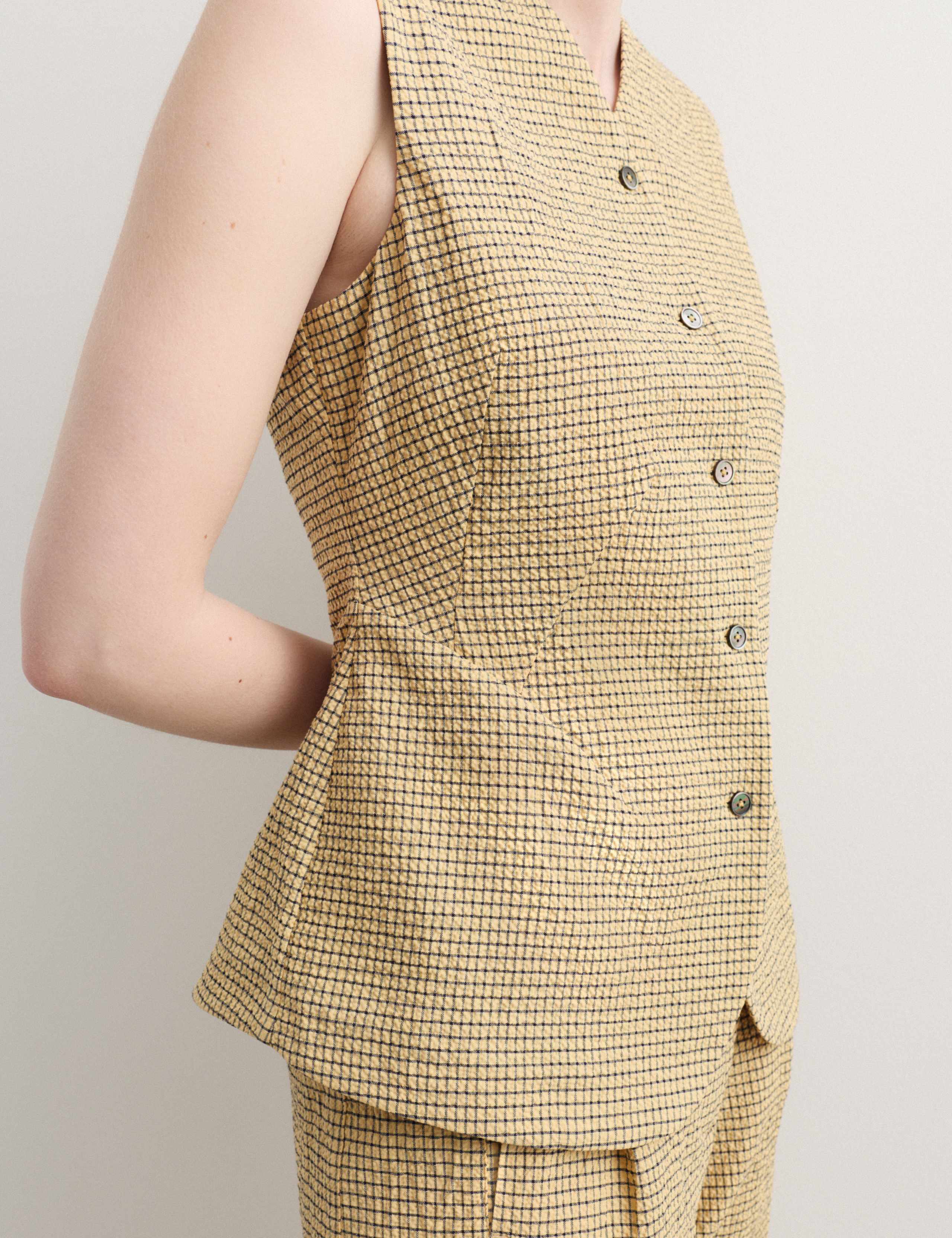Cotton Rich Checked Seersucker Waistcoat & Trousers Set 2 of 6