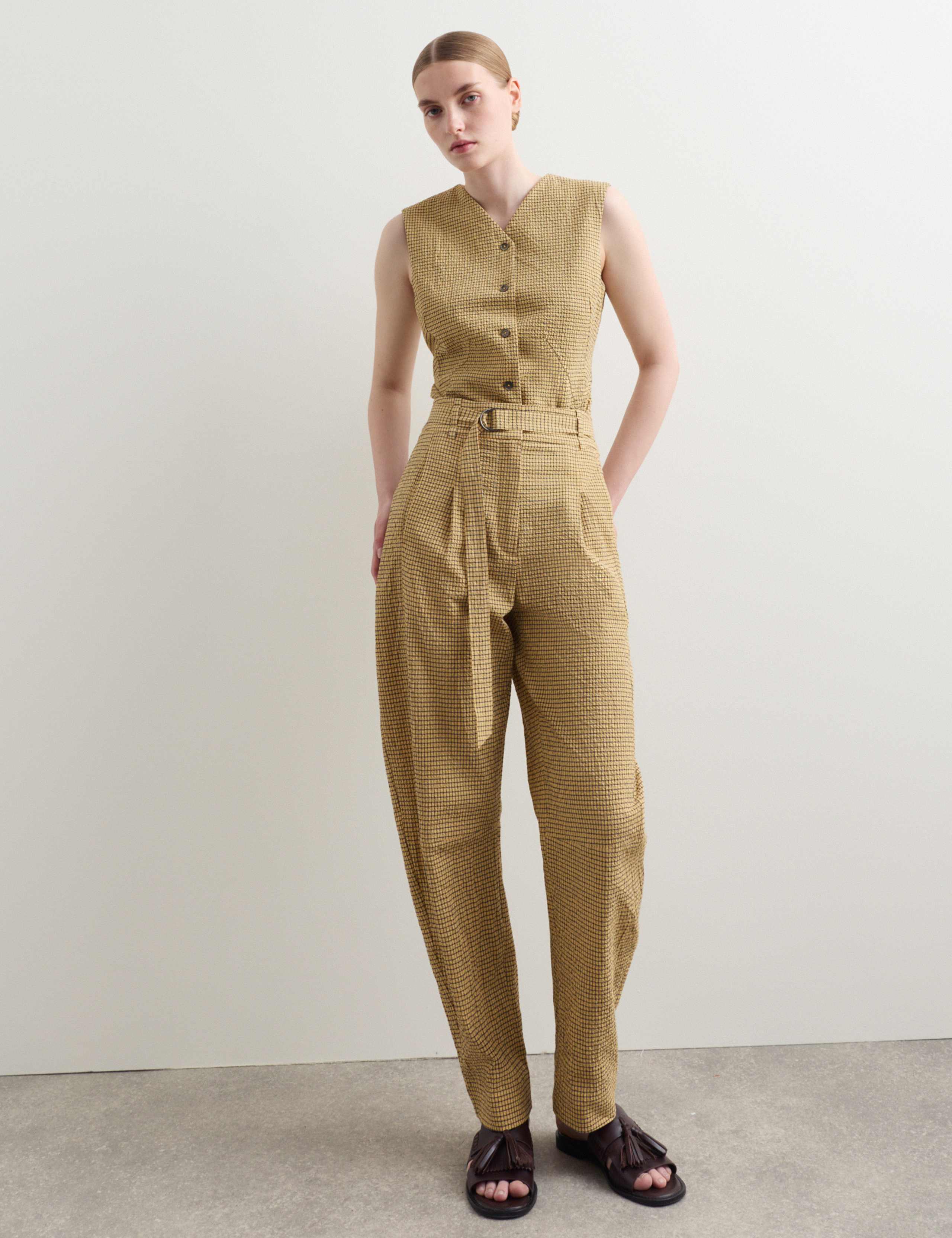 Cotton Rich Checked Seersucker Waistcoat & Trousers Set 5 of 6