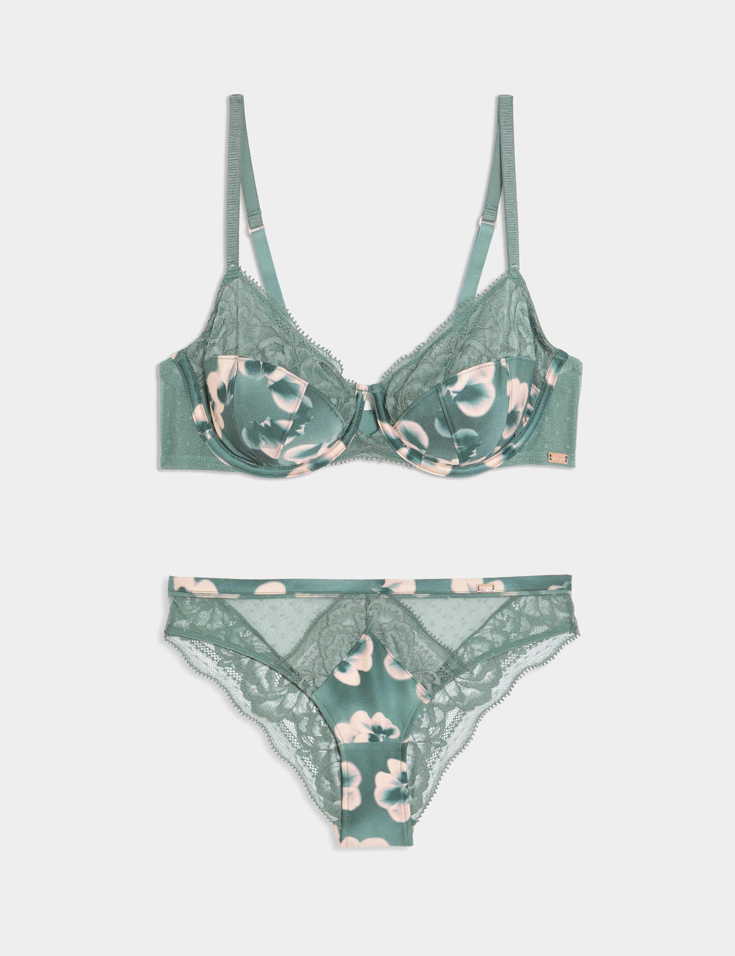 Kalina Silk & Lace Wired Balcony Bra Set A-E 1 of 6