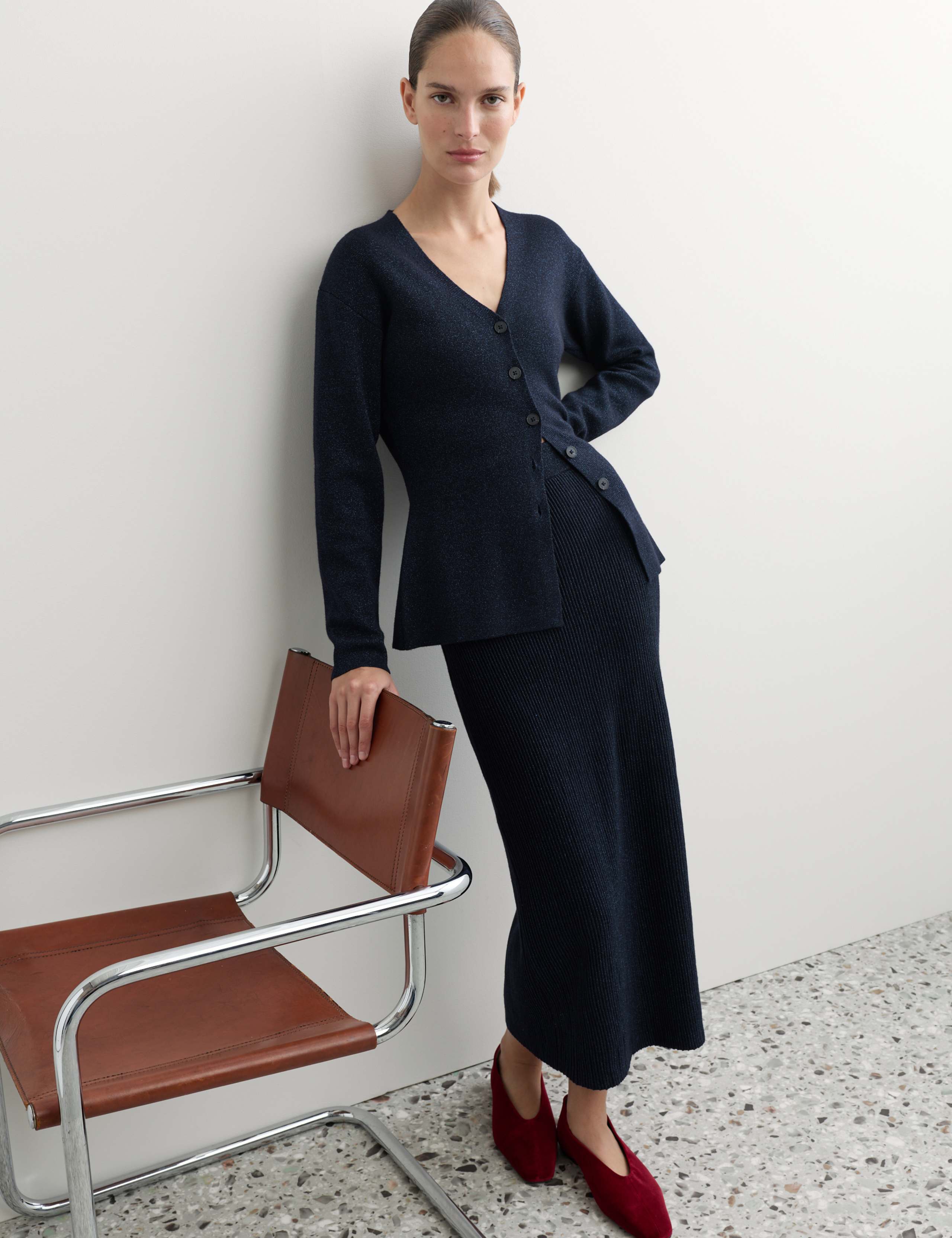 Merino Lurex Cardigan & Skirt Set