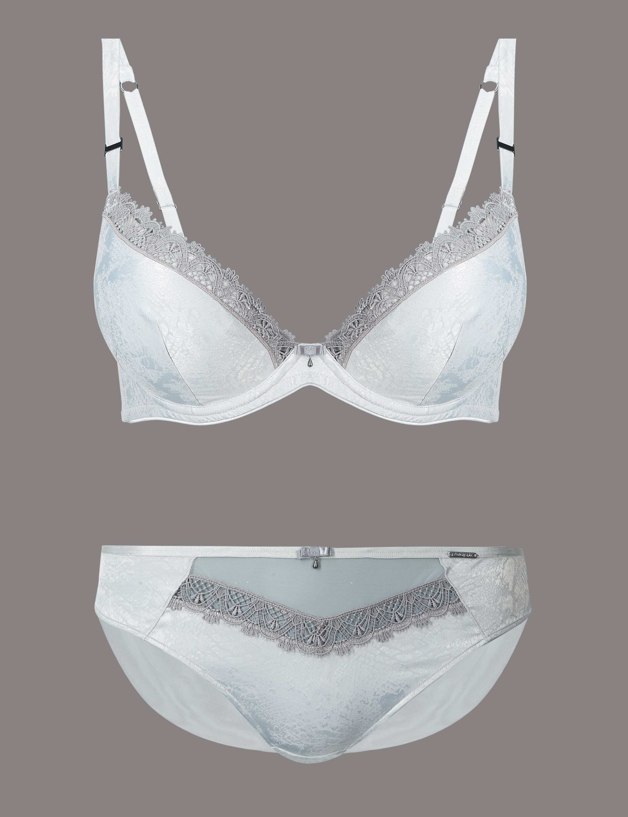 Satin & Lace Set with Padded Plunge Bra A-E 1 of 7