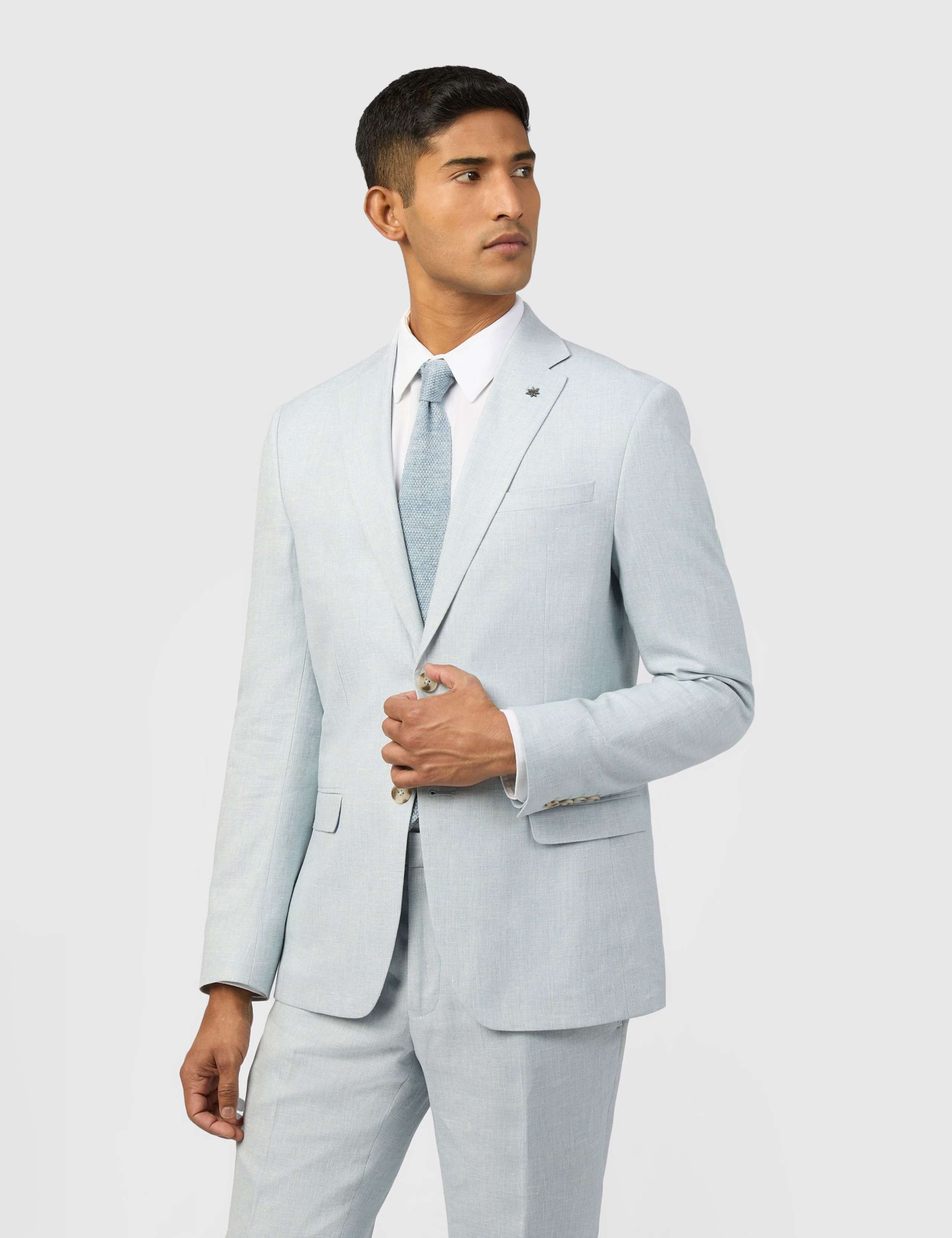 Slim Fit Linen Rich Single Breasted Suit
