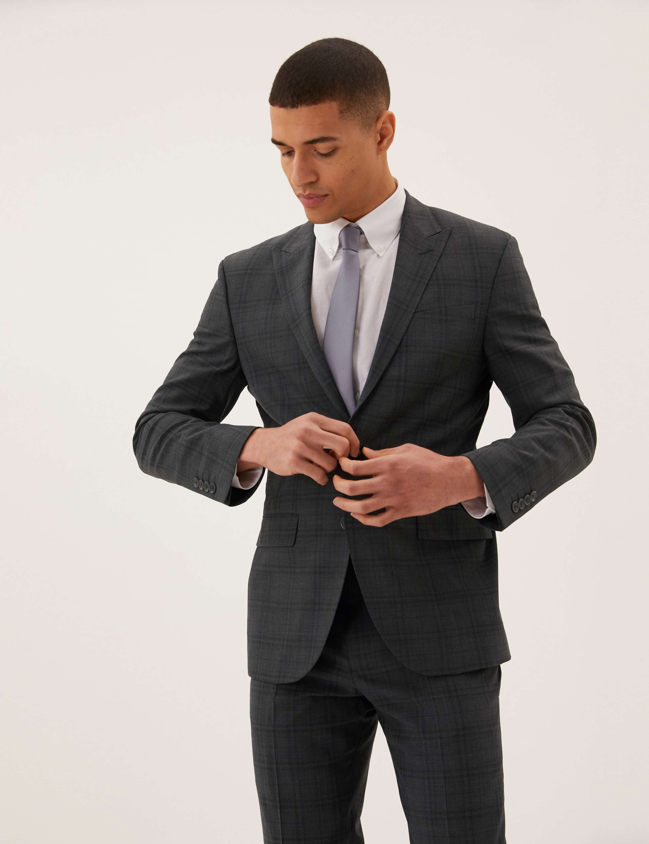 Tailored Fit Wool Checked Suit 1 of 8