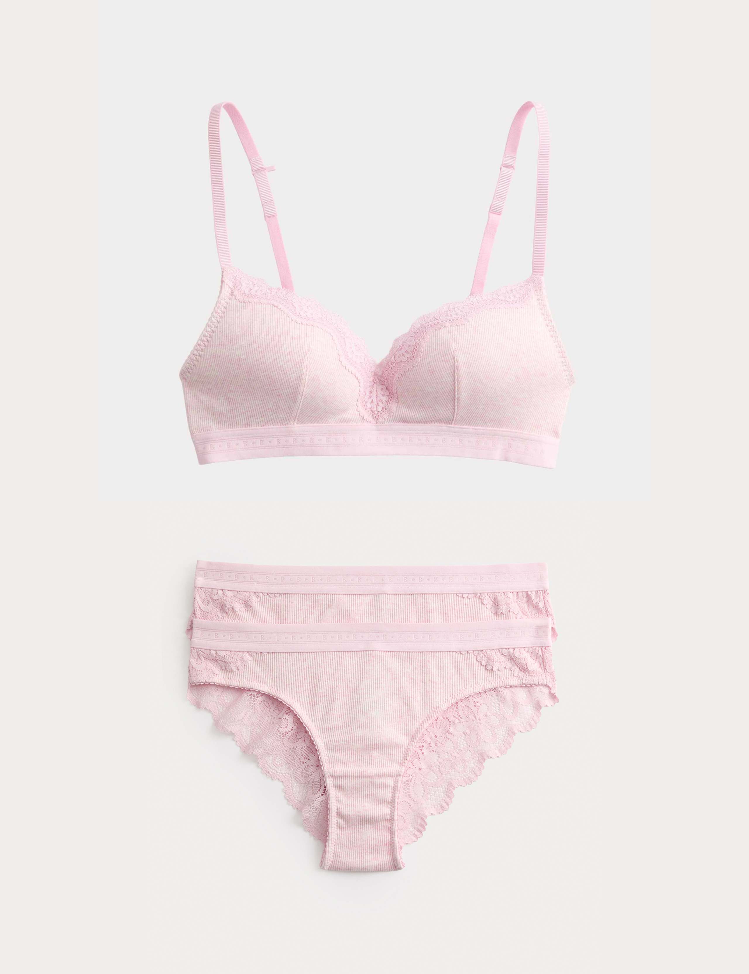 Lotta Cotton Blend Rib Non Wired Plunge Bra Set A-E 1 of 6