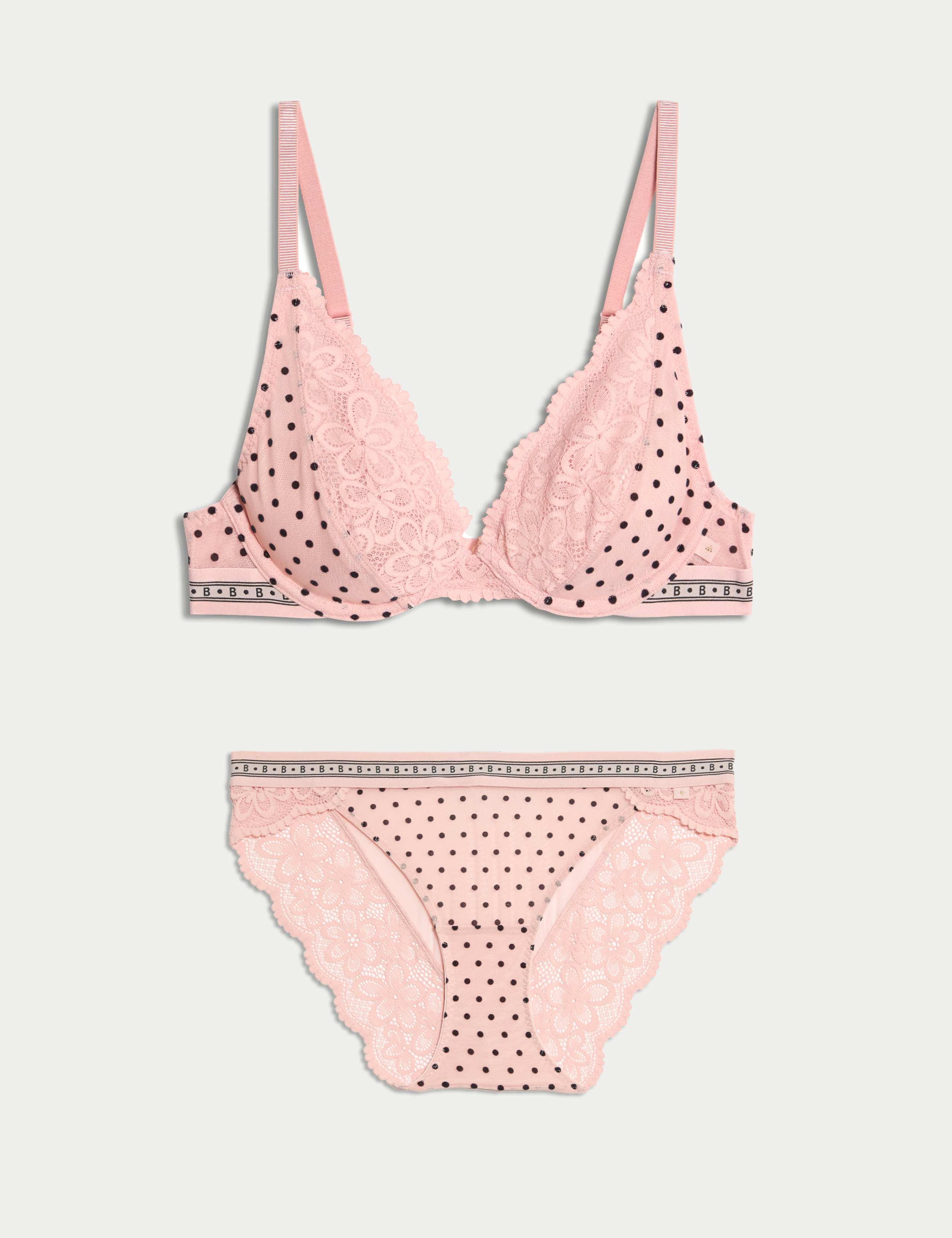 Alma Flock & Lace Wired Plunge Bra Set A-E 1 of 6