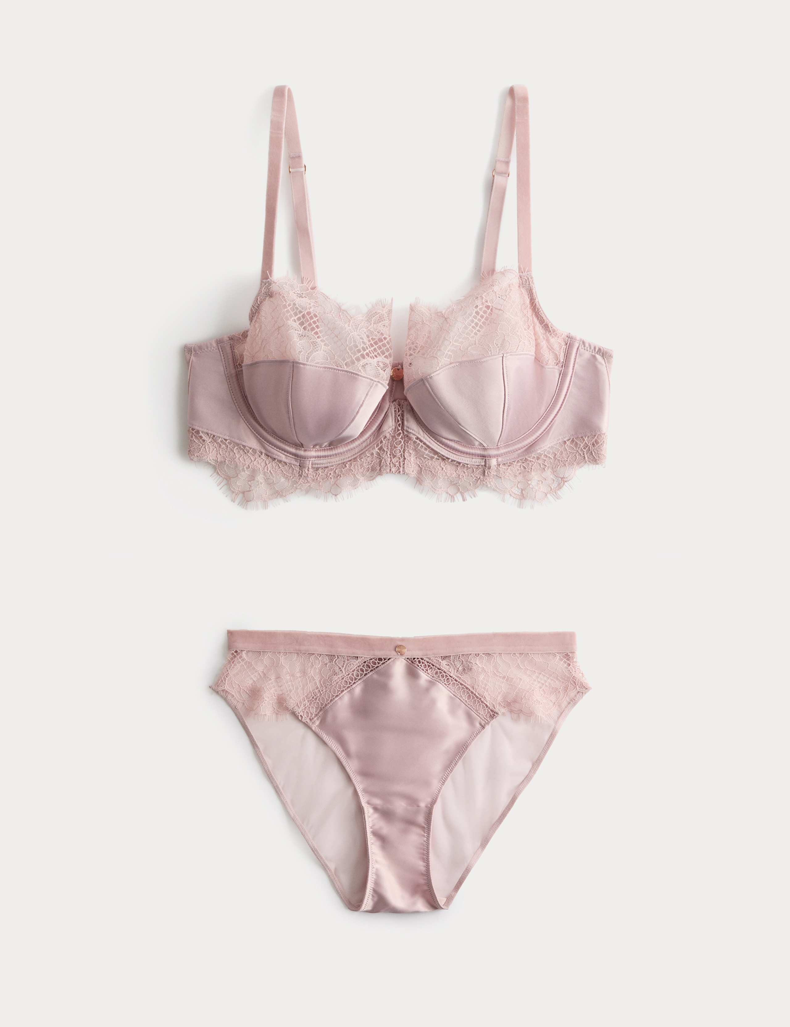 Saffron Satin & Lace Wired Balcony Bra Set A-E 1 of 6