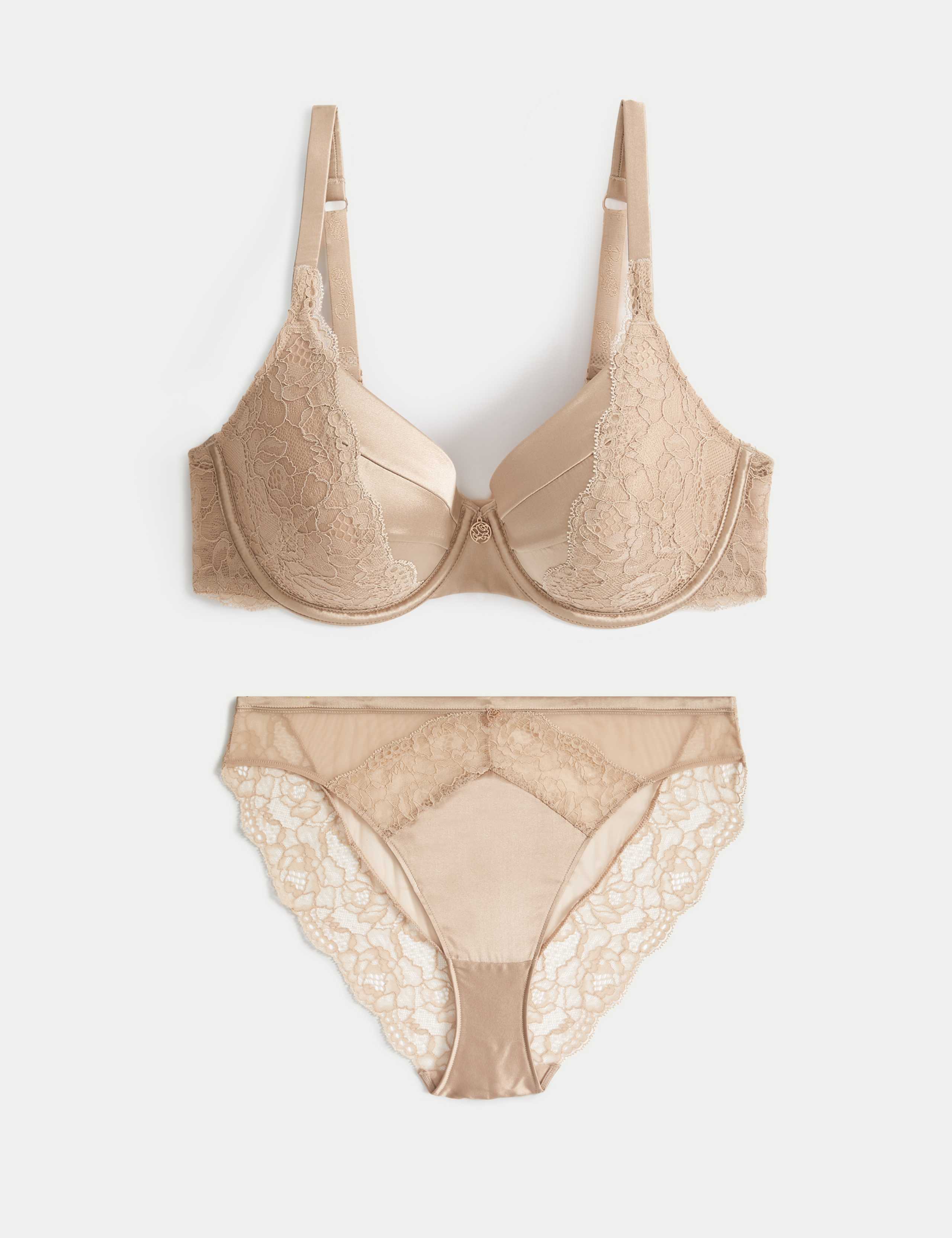 Silk & Lace Wired Full Cup Bra Set A-E 1 of 6