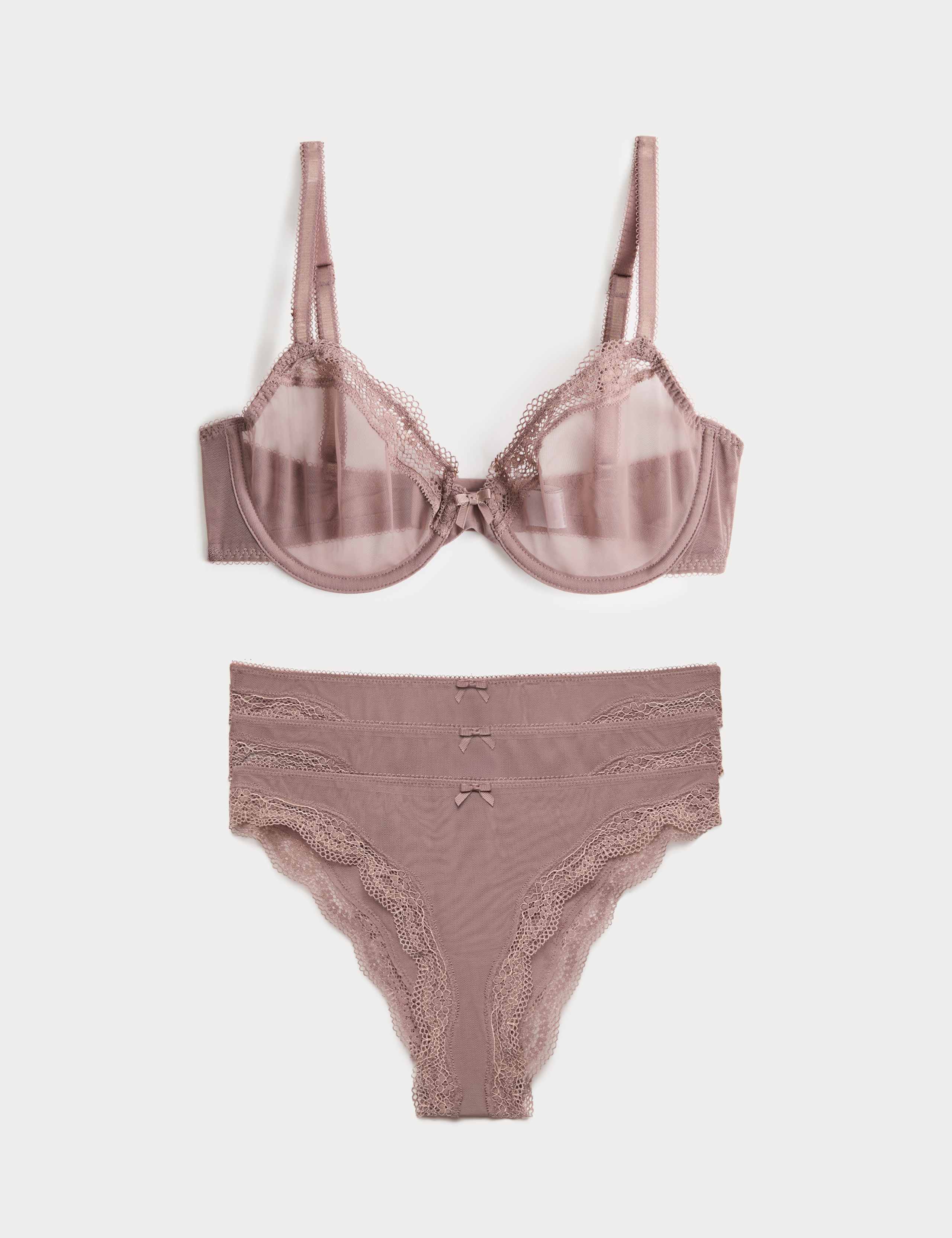 Jasmine Lace Sheer Wired Demi Cup Bra Set A-E 1 of 6