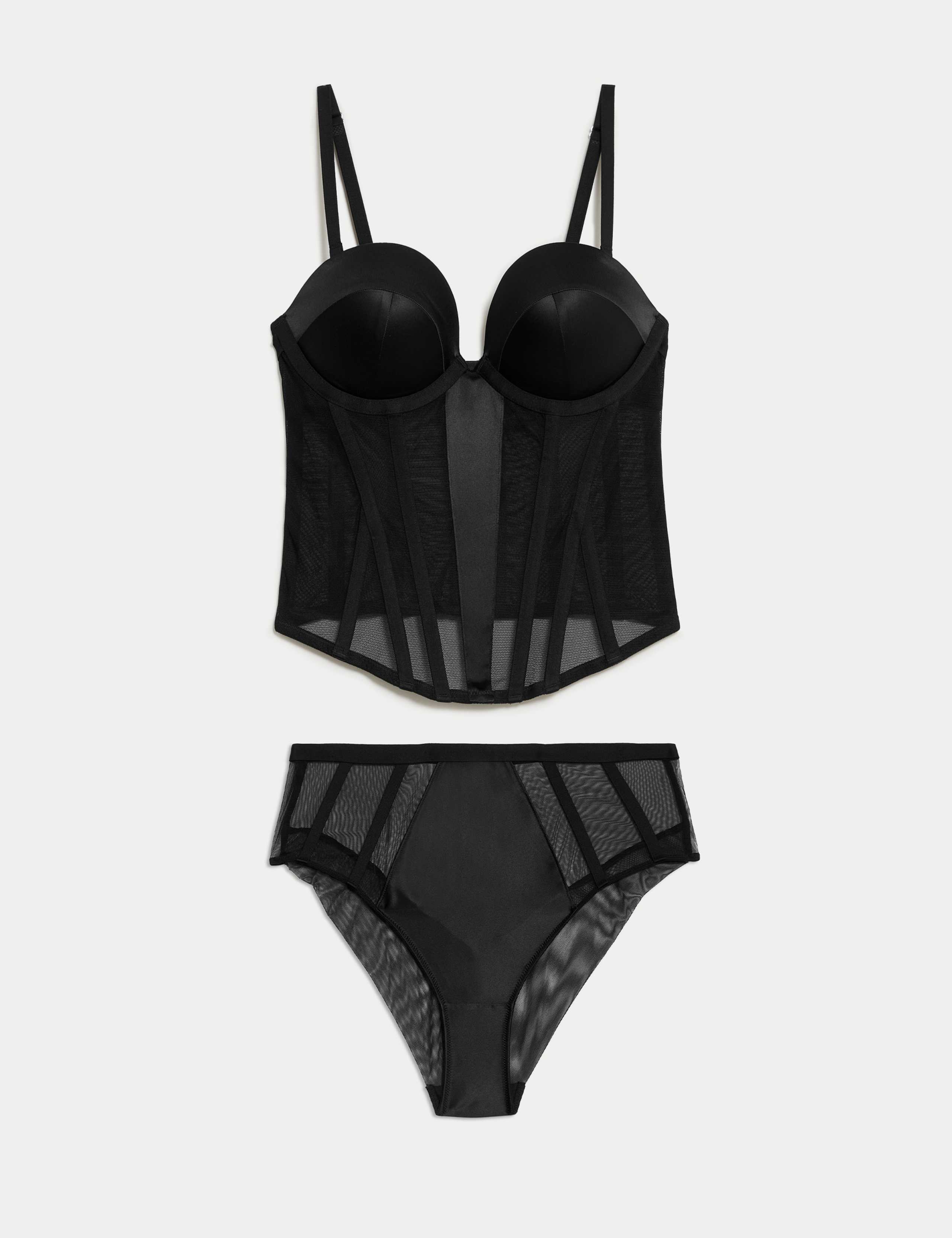 Inside Out Satin & Mesh Wired Corset Set A-E 1 of 5