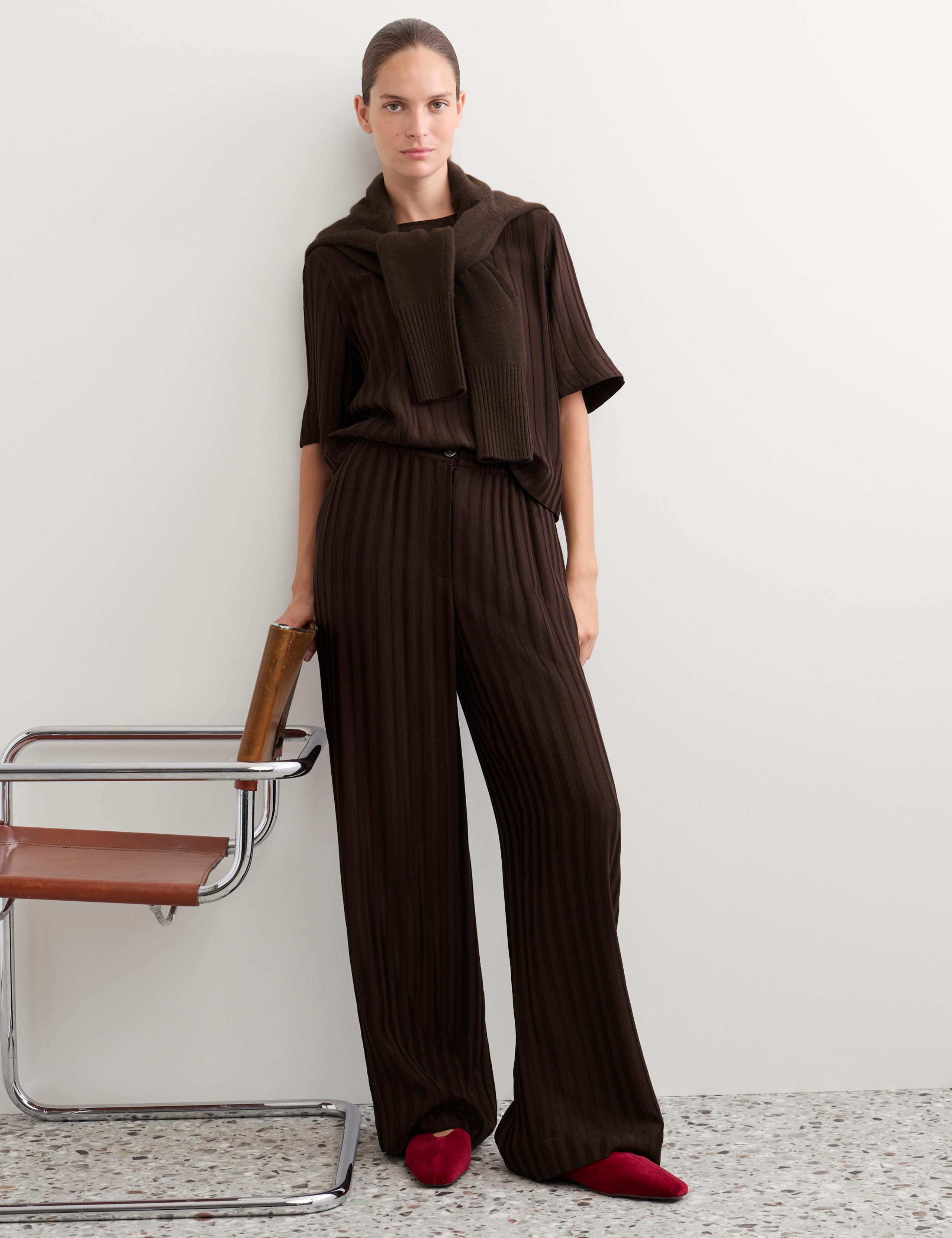 Textured Stripe T-Shirt & Trouser Set