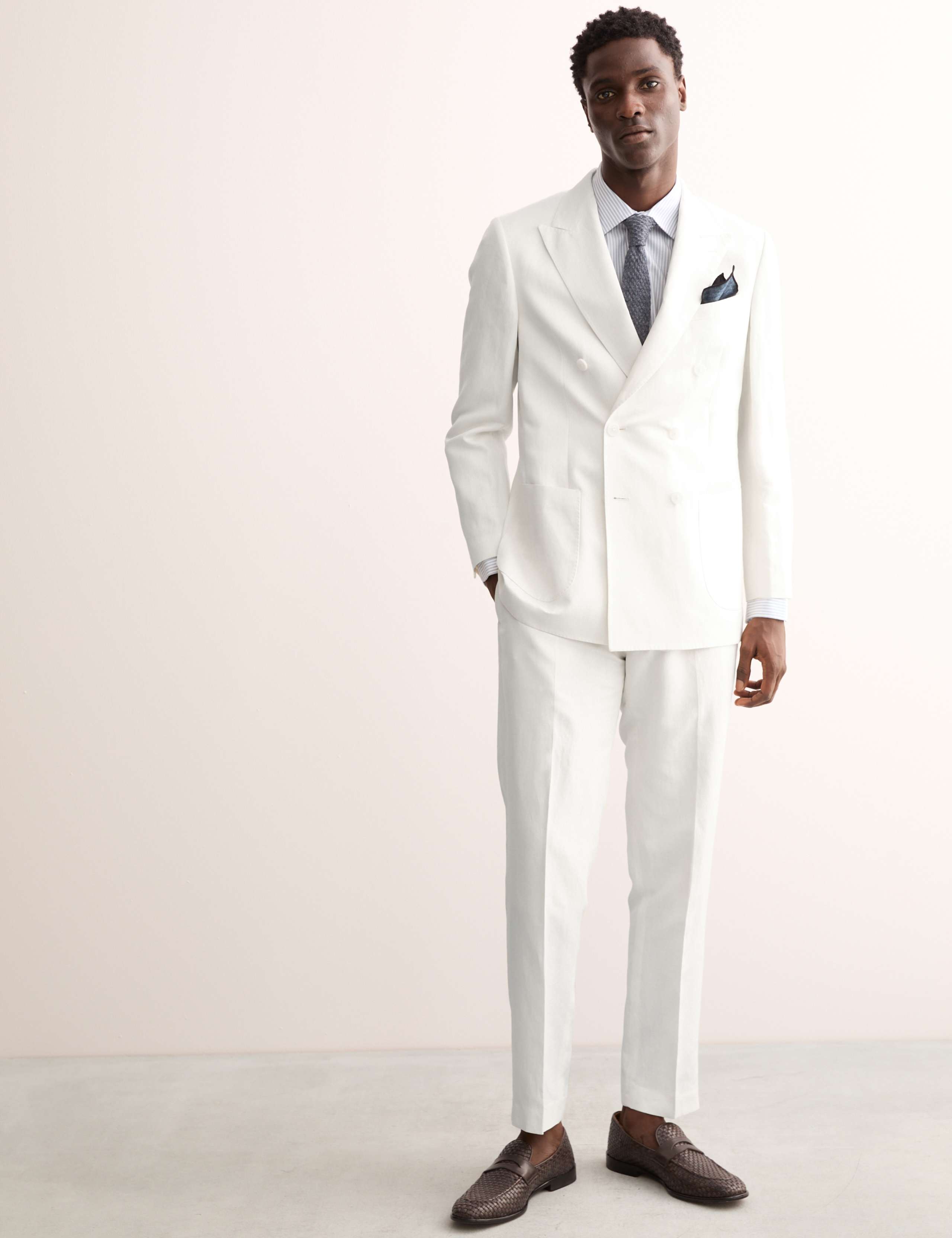 Tailored Fit Silk & Linen Blend Double Breasted Suit