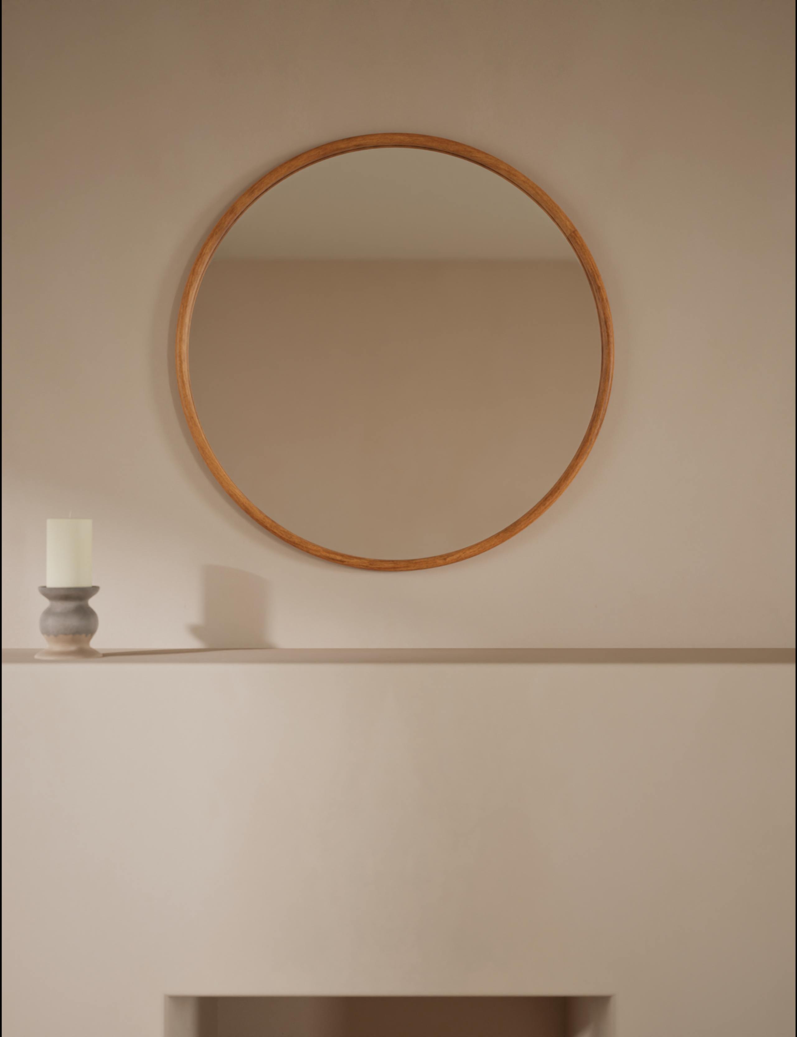 Wooden Round Mirror 80cm