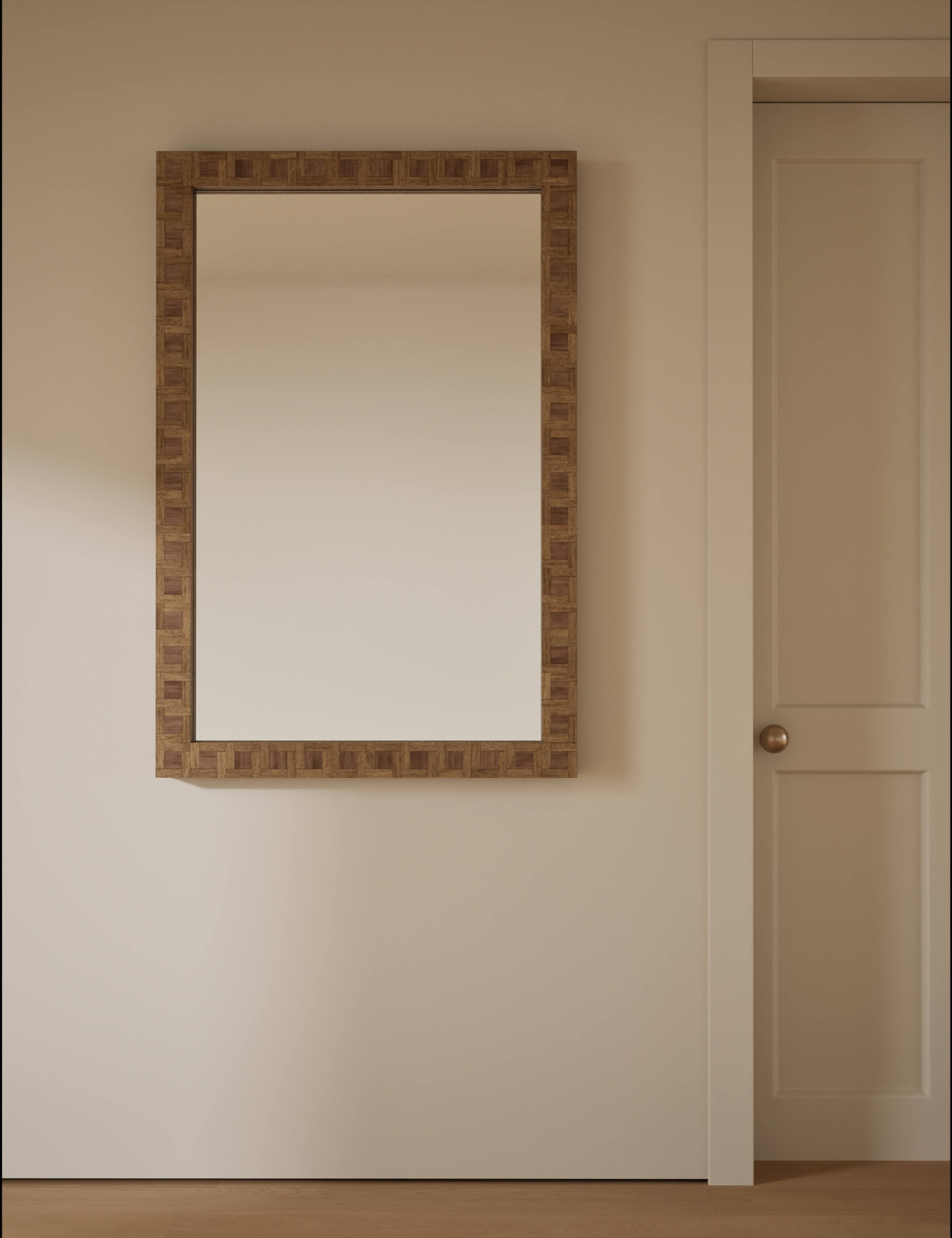 Hugo Marquetry Wood Rectangular Wall Mirror
