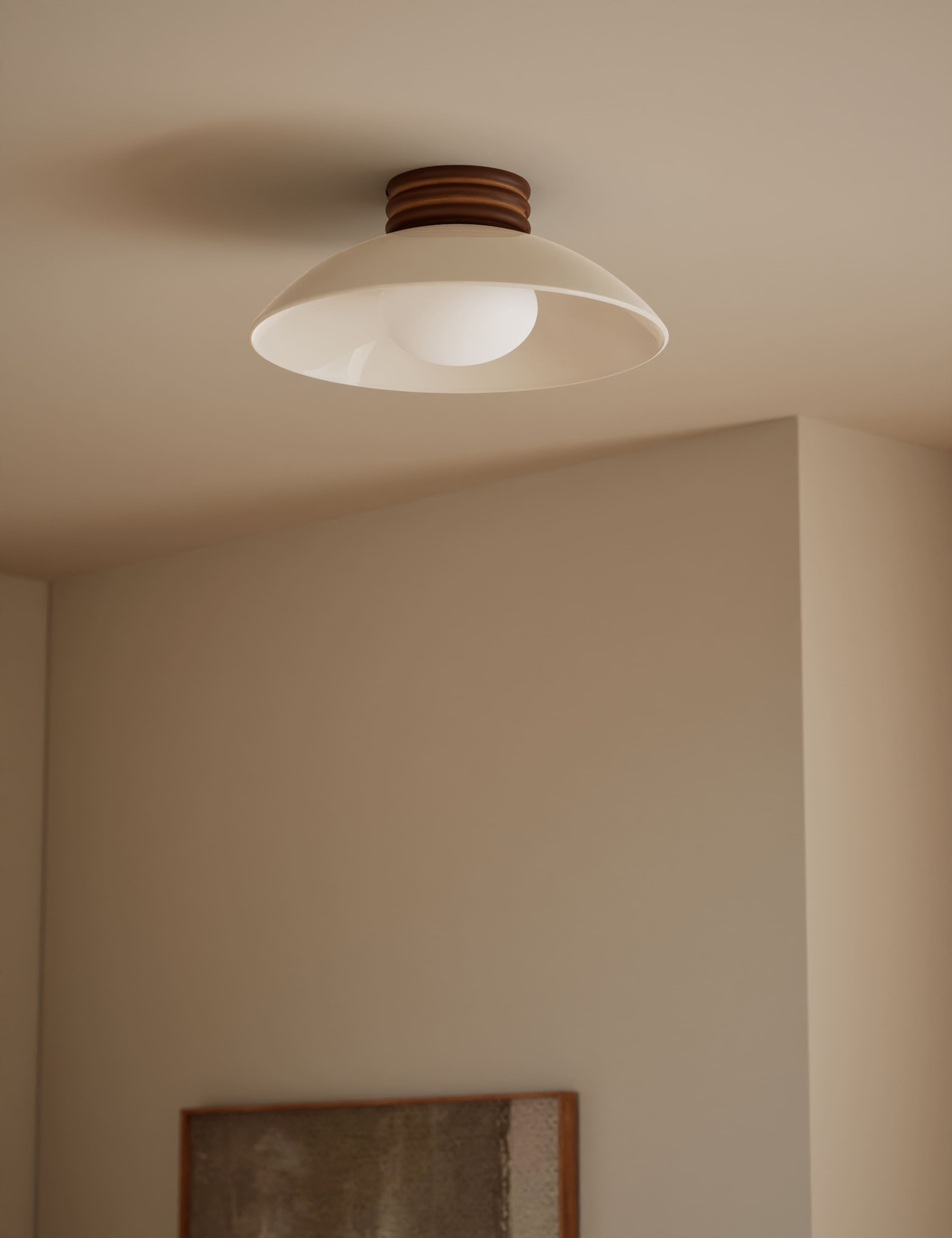 Retro Wooden Ribbed Flush Ceiling Light