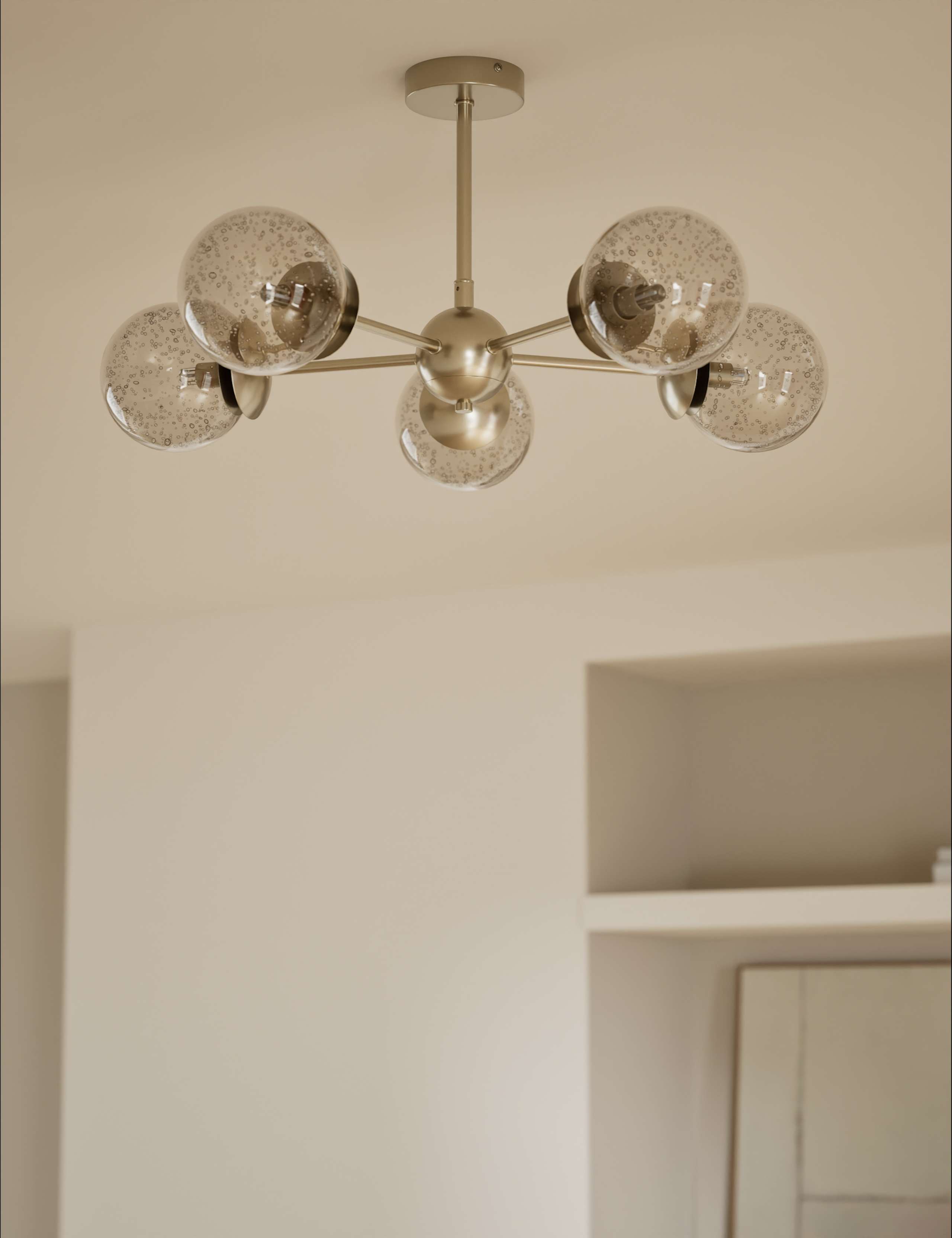 Sputnik Bubble Glass 5 Arm Flush Ceiling Light