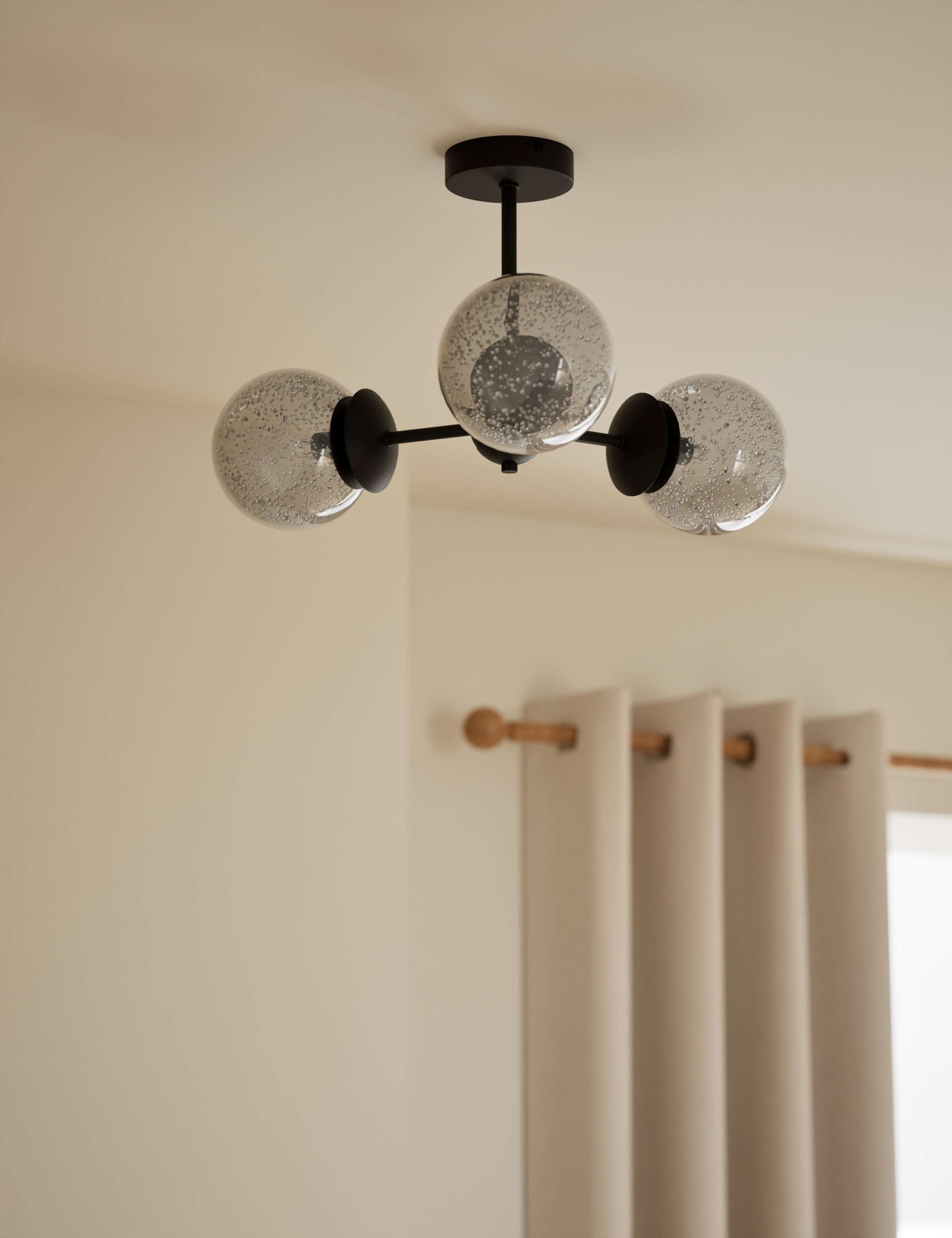 Sputnik Bubble Glass 3 Arm Flush Ceiling Light