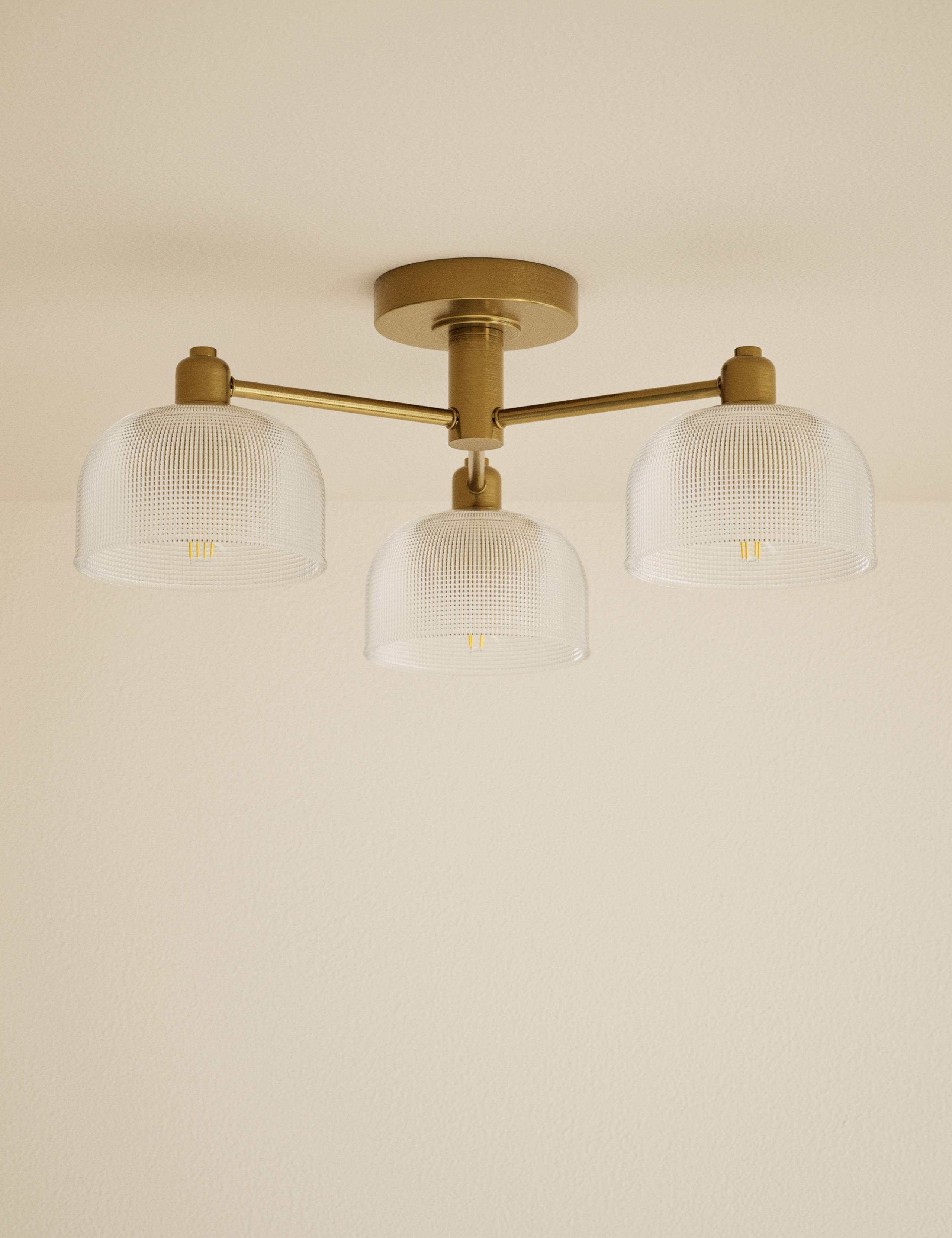 Glass Reeded 3 Light Flush Ceiling Light