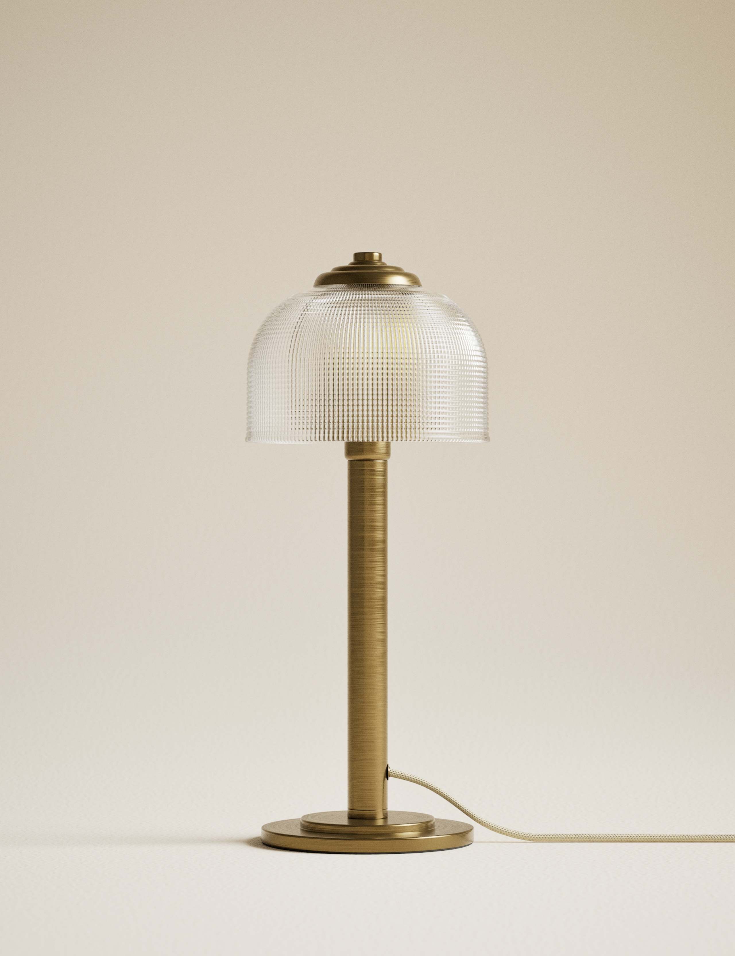 Reeded Glass Brass Stem Table Lamp