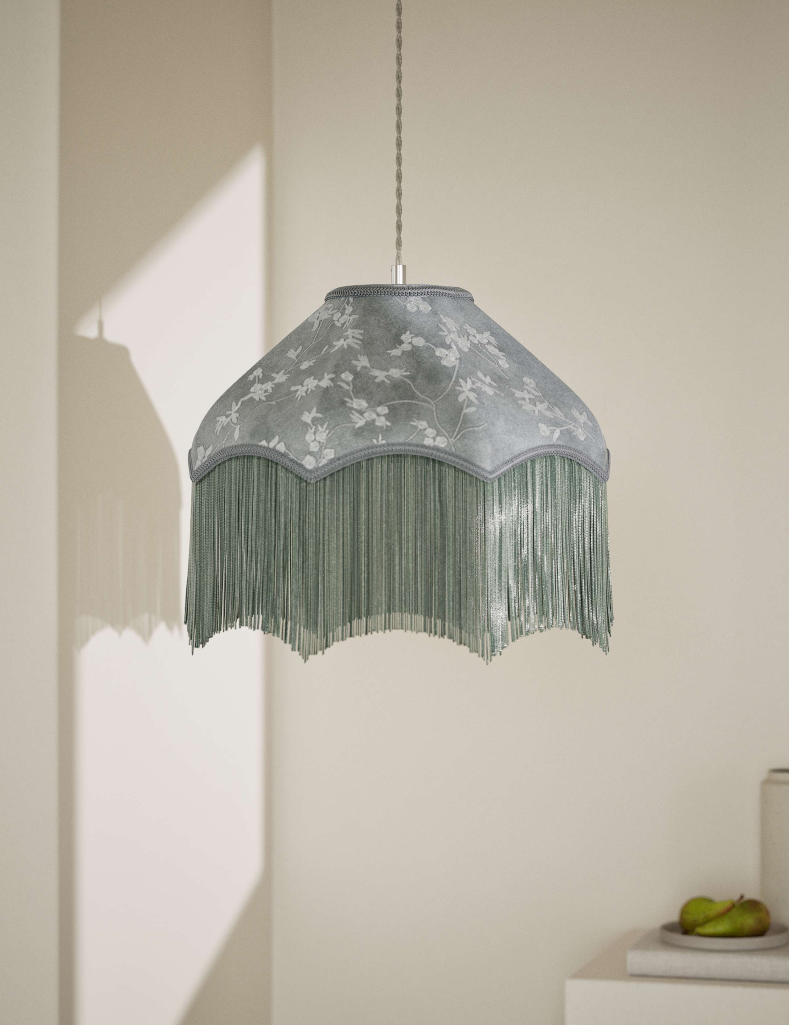 Velvet Cherry Blossom Fringed Lamp Shade