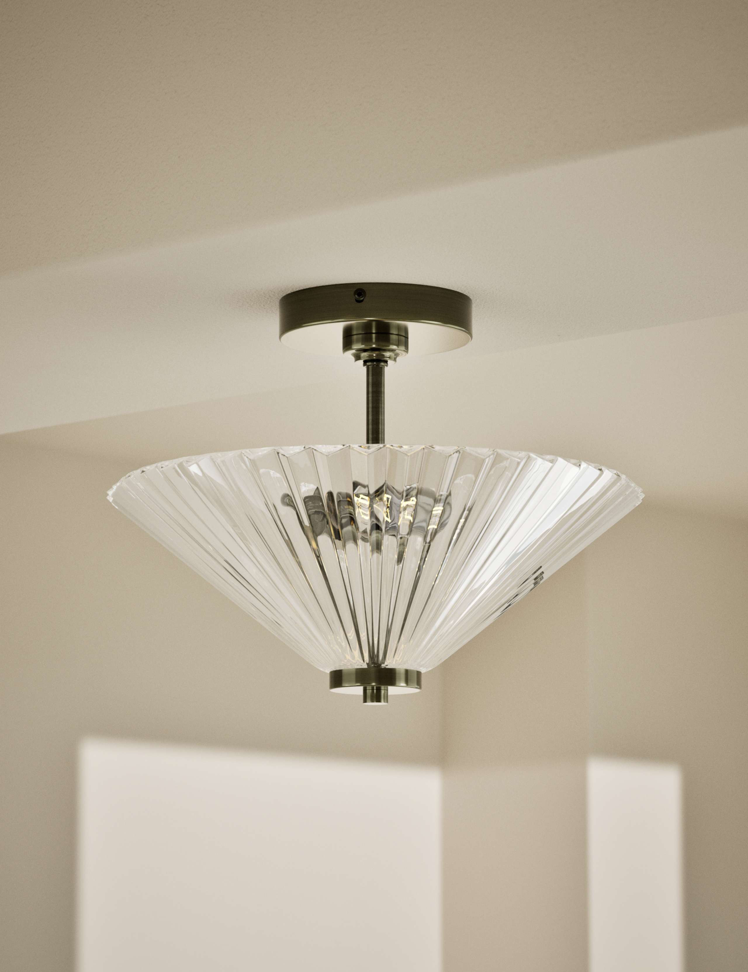 Glass Ribbed Flush Ceiling Light