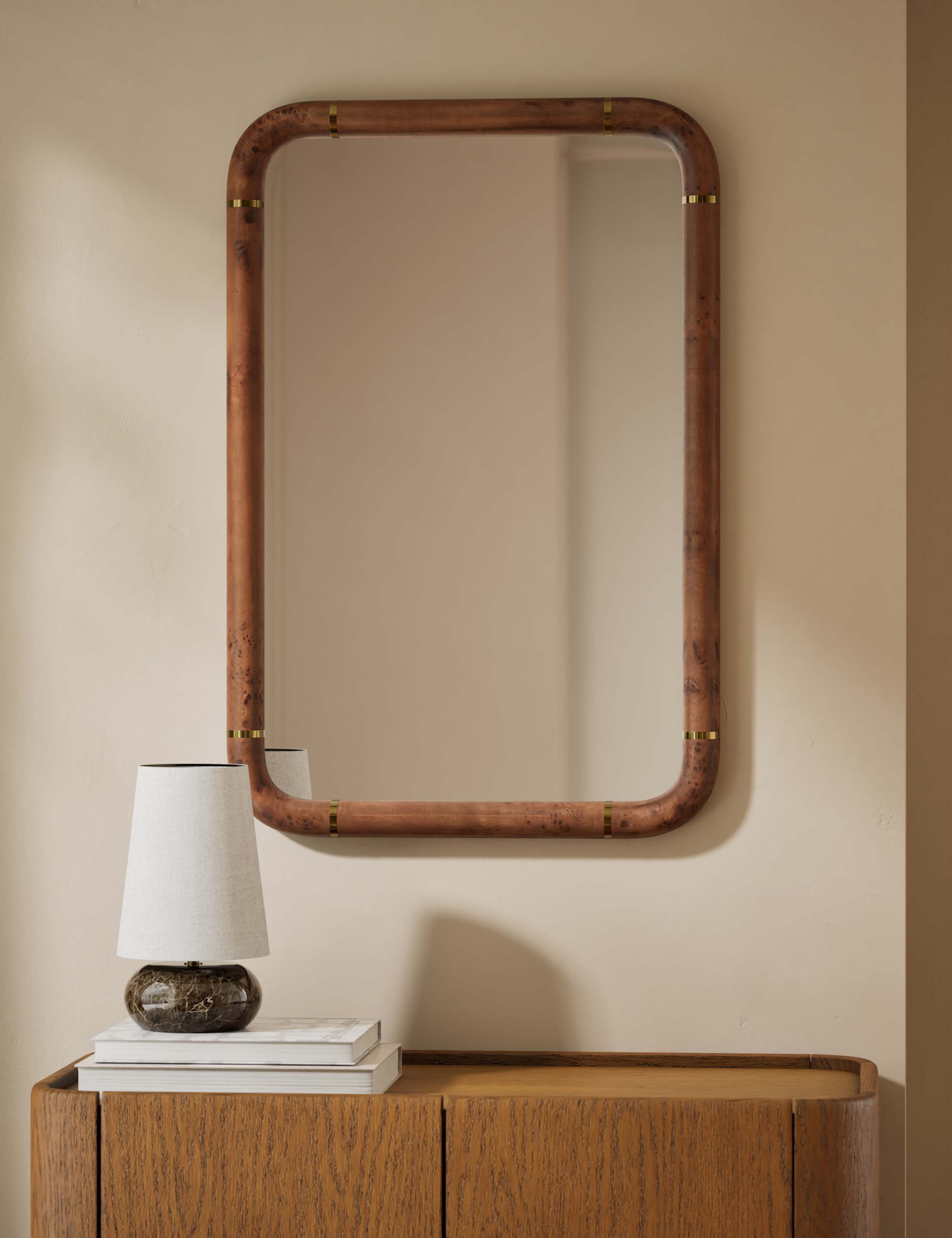 Burl Wood Veneer Rectangular Wall Mirror