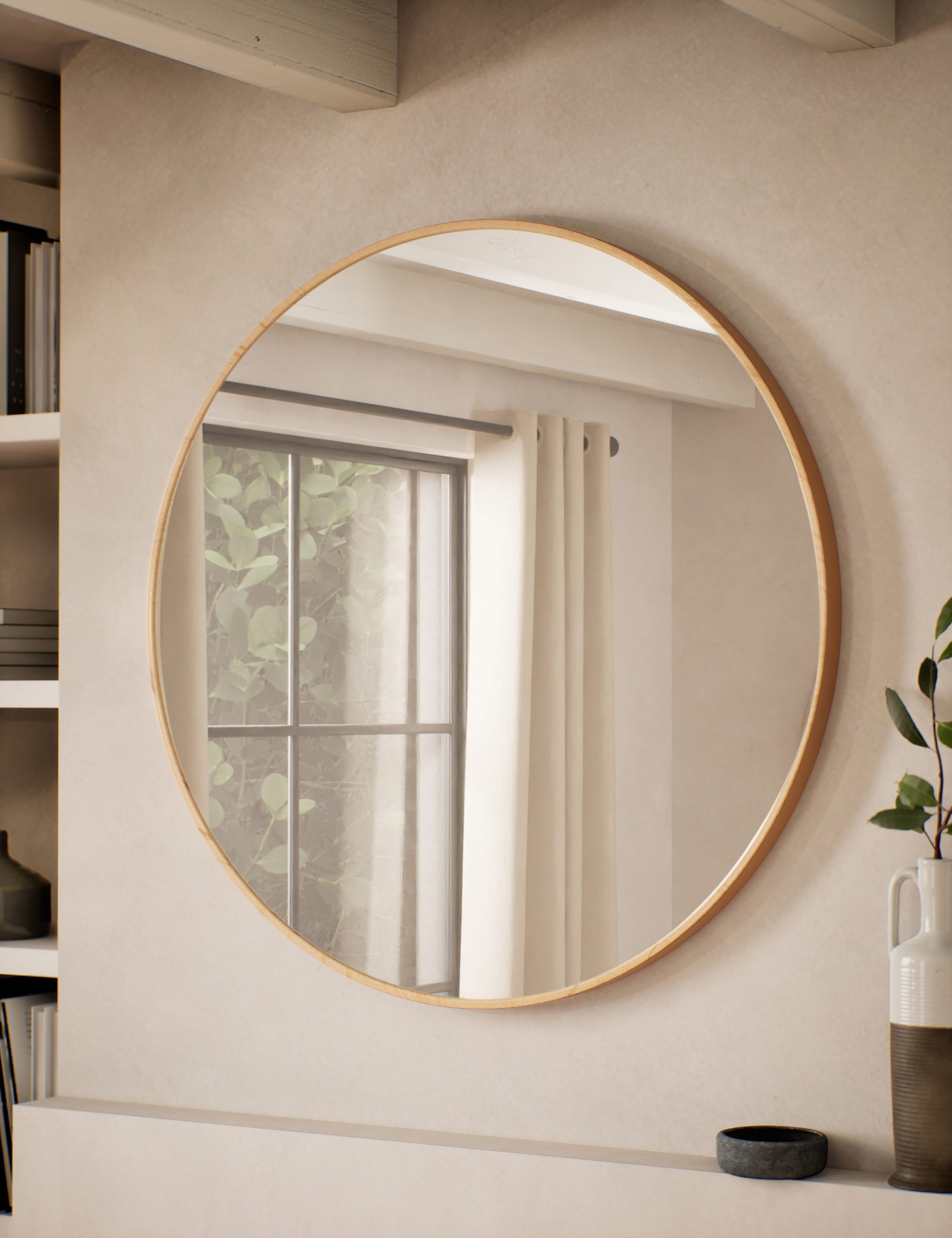 Large Round Pine Wall Mirror
