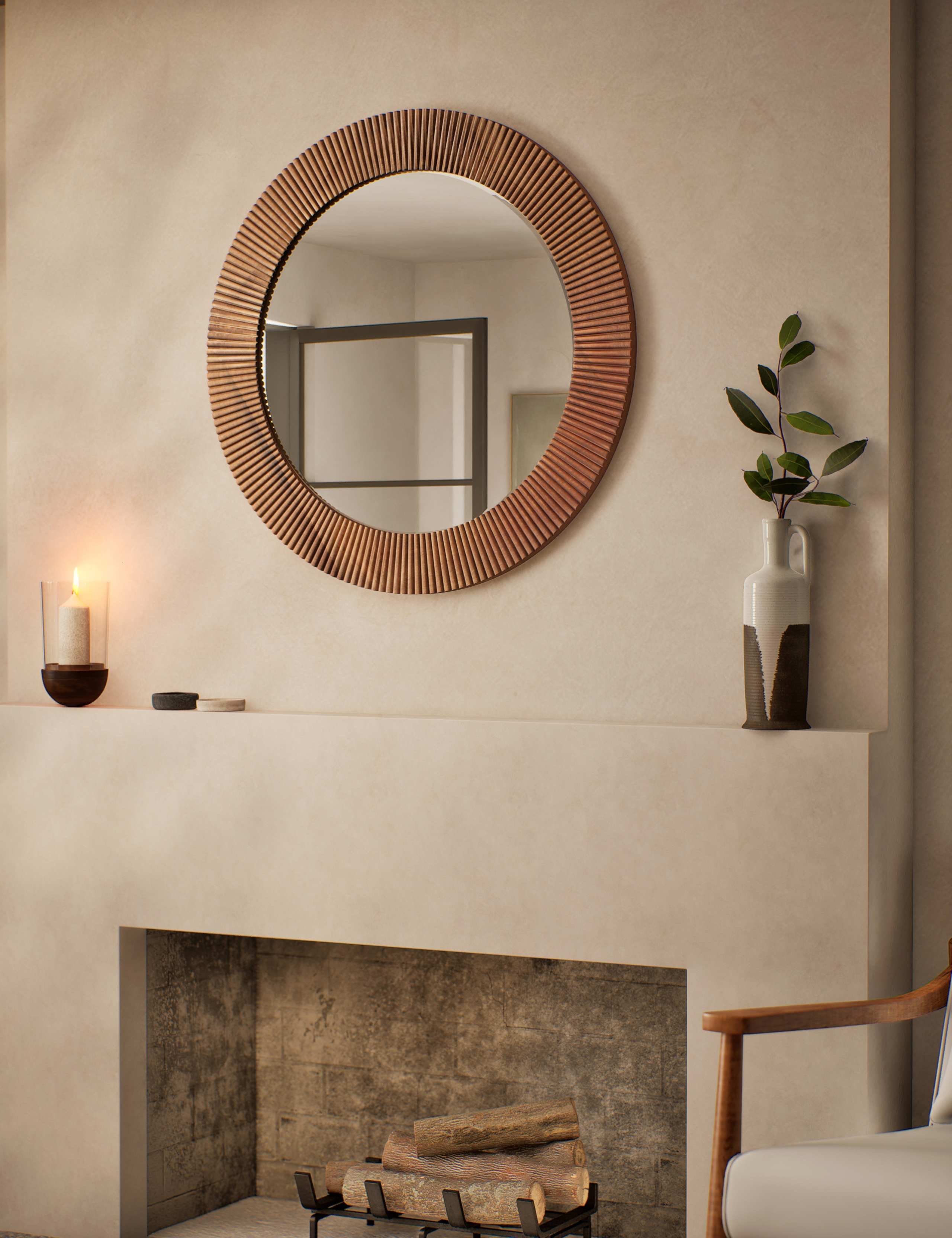 Fredrick Wooden Frame Round Wall Mirror