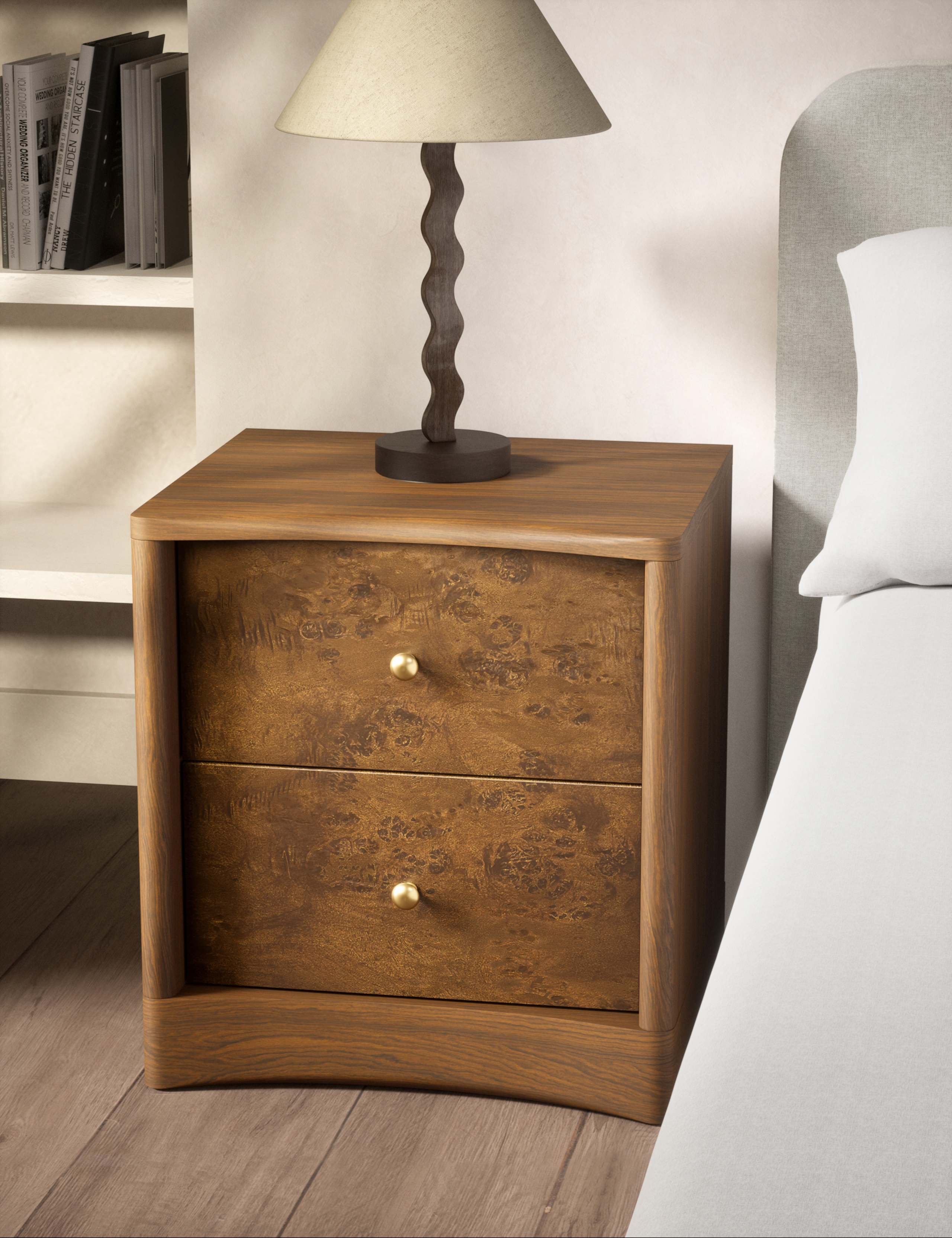 Burl Bedside Table