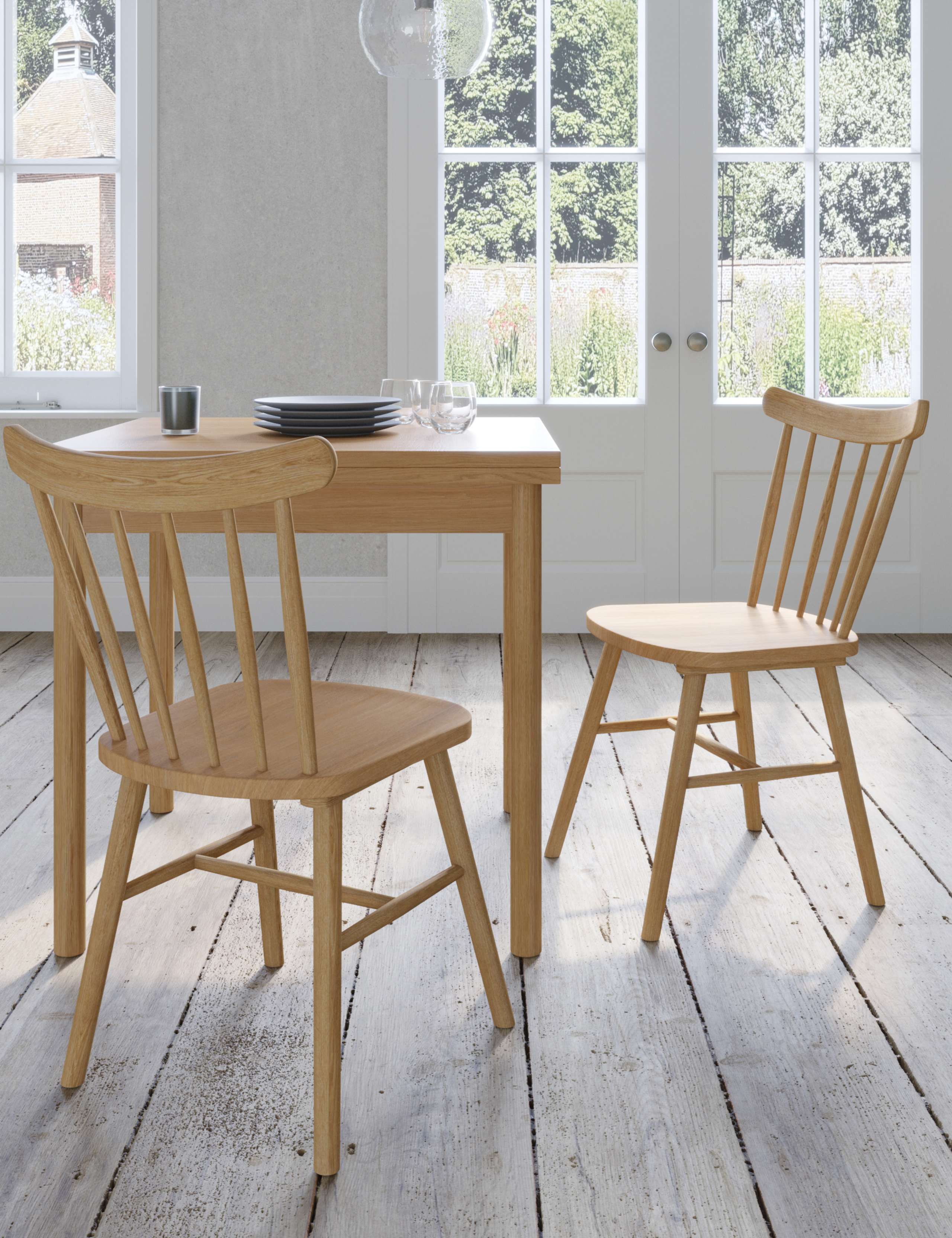 Set of 2 Oak Spindle Dining Chairs