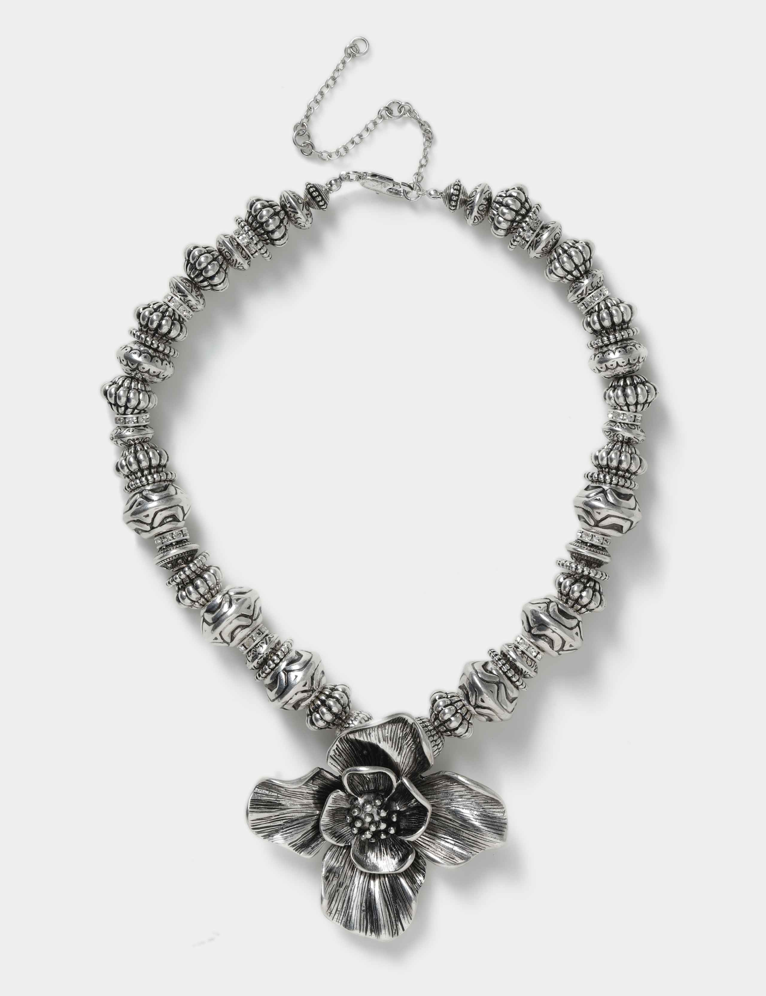 Embossed Beaded Oversized Floral Necklace