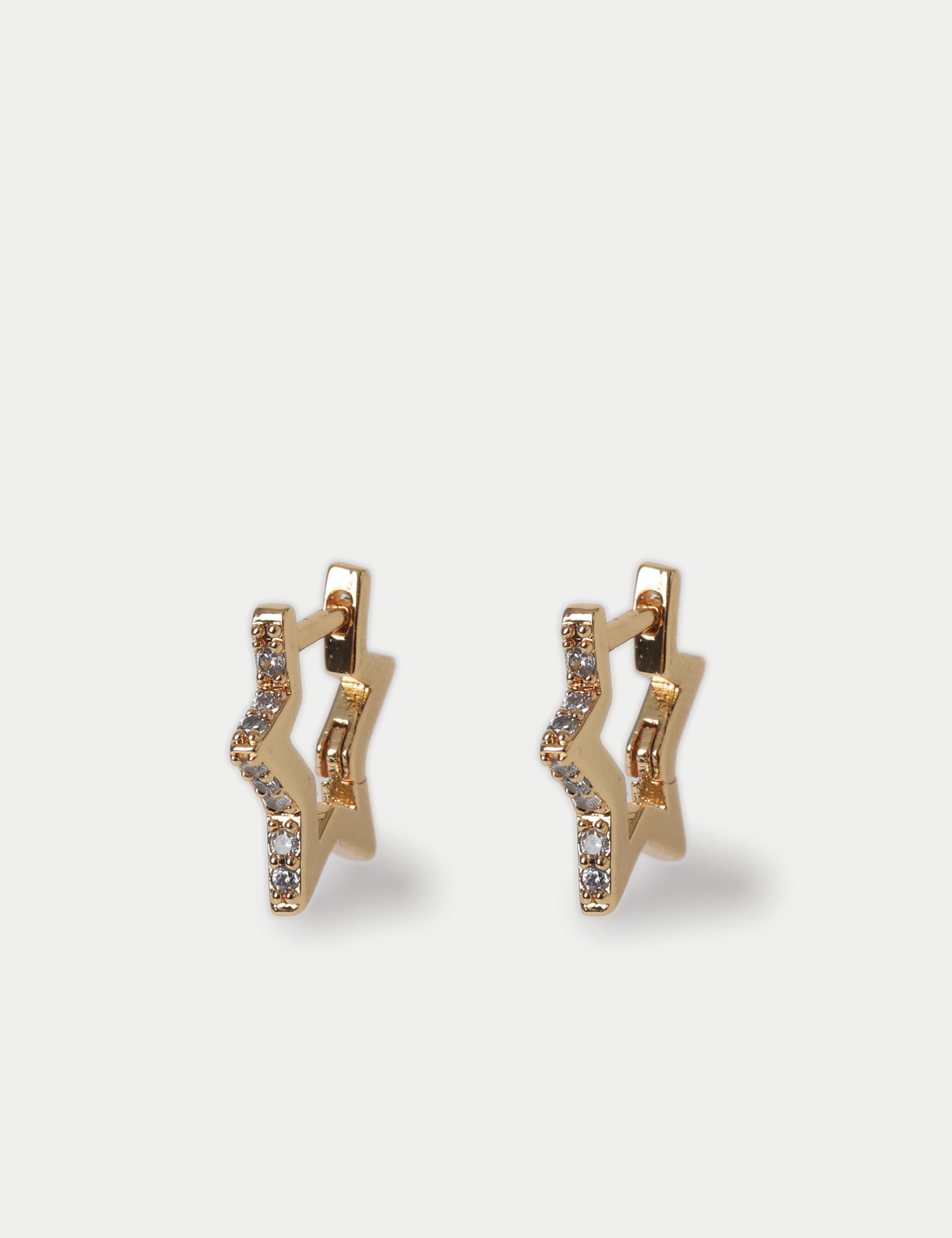 14ct Gold Plated Cubic Zirconia Star Hoop Earrings