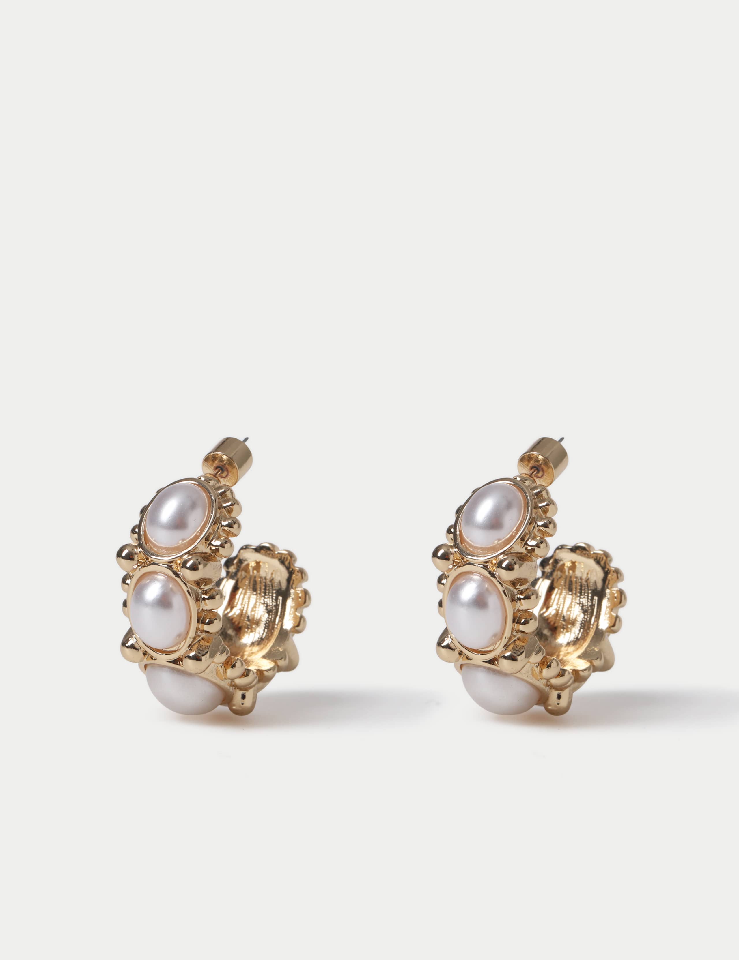 Pearl Detail Chunky Hoop Earrings