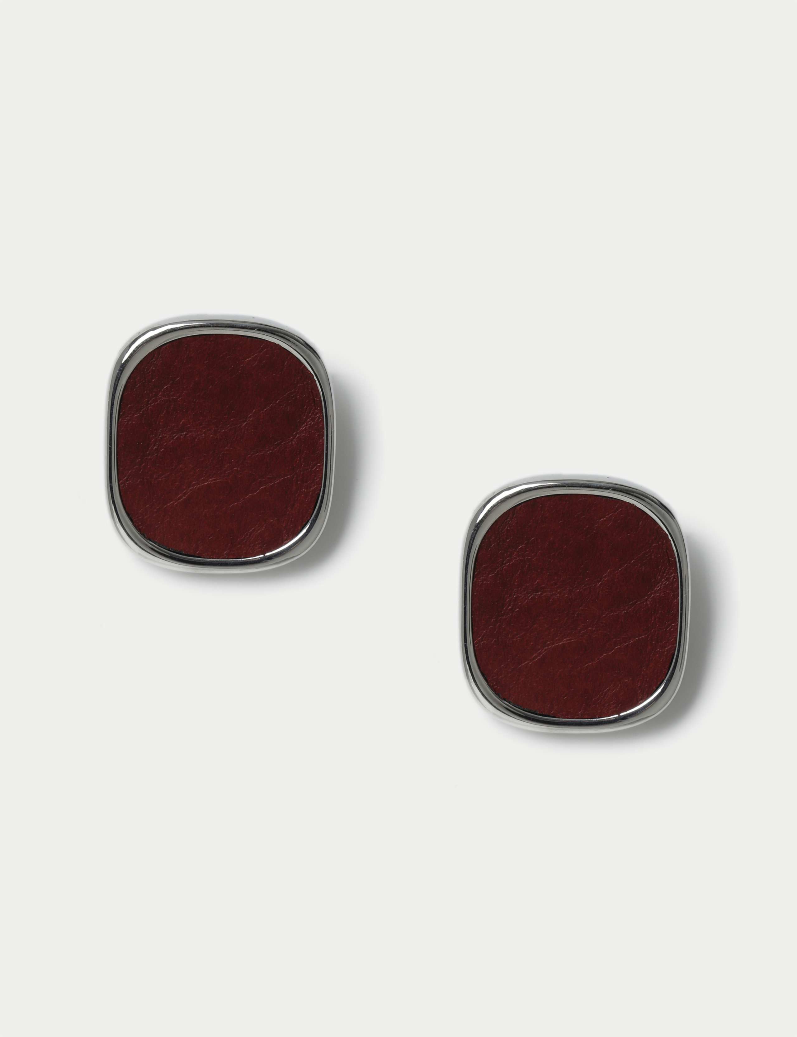 Oversized Square Faux Leather Inlay Stud Earrings