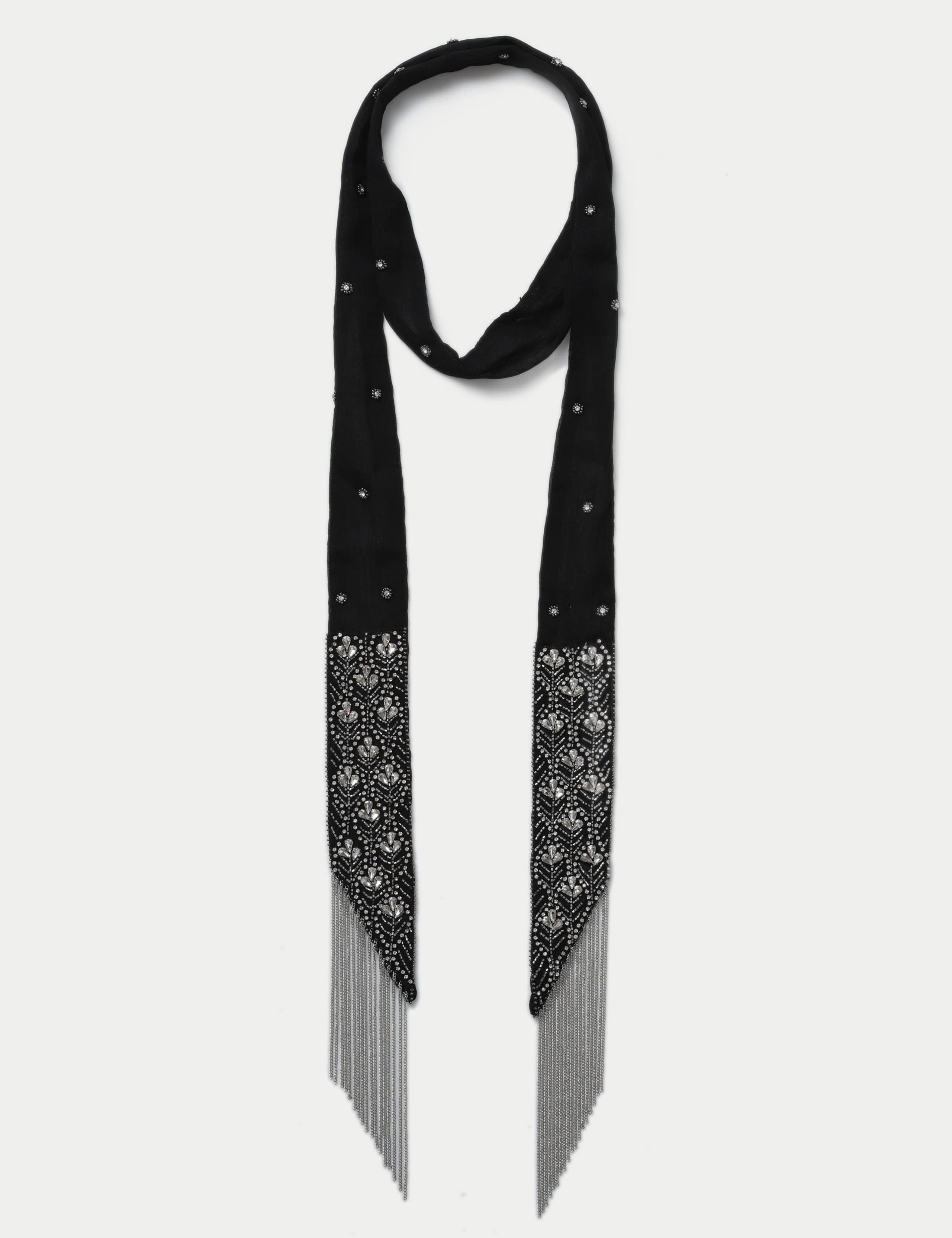 Embellished Fringe Beaded Scarf