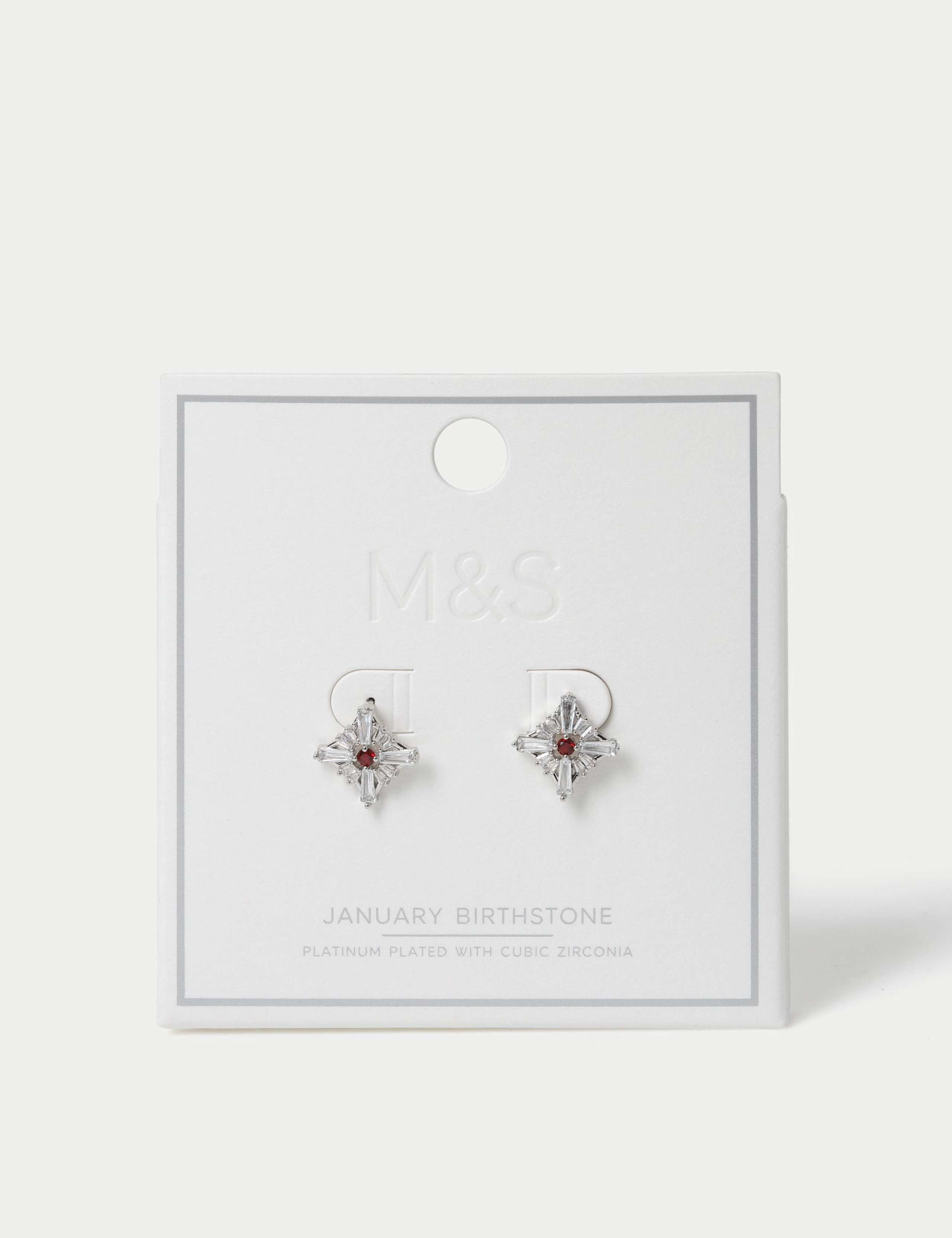 Platinum Plated Cubic Zirconia Birthstone Earrings