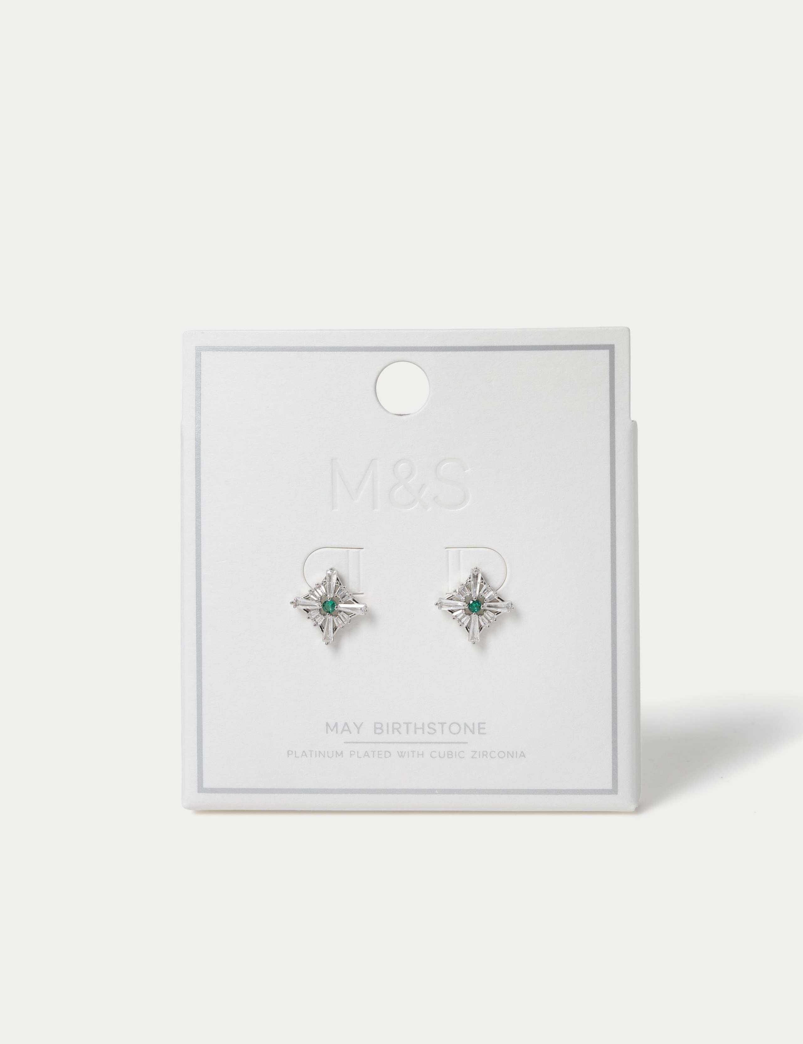 Platinum Plated Cubic Zirconia Birthstone Earrings