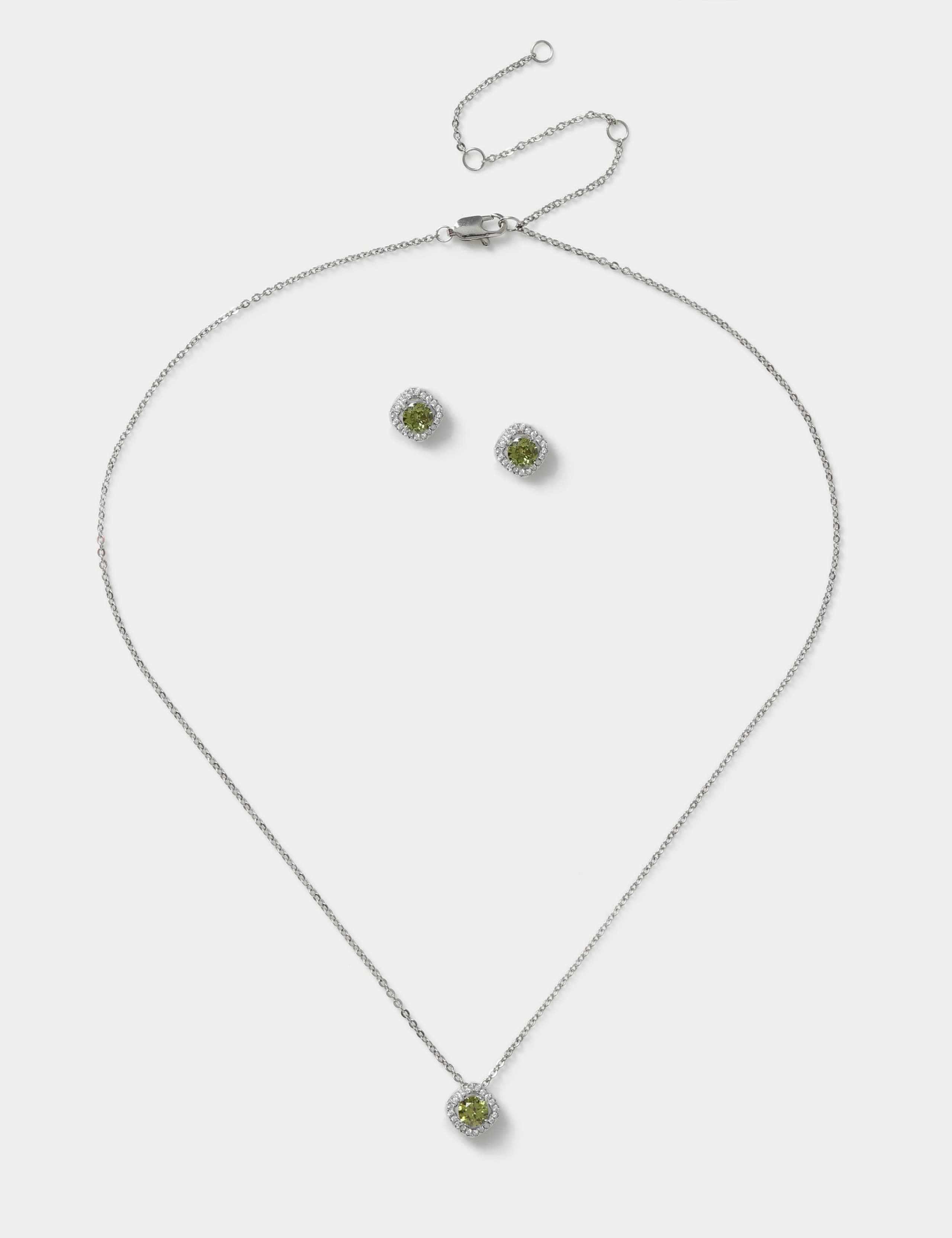 Platinum Plated Birthstone Earring and Necklace Set