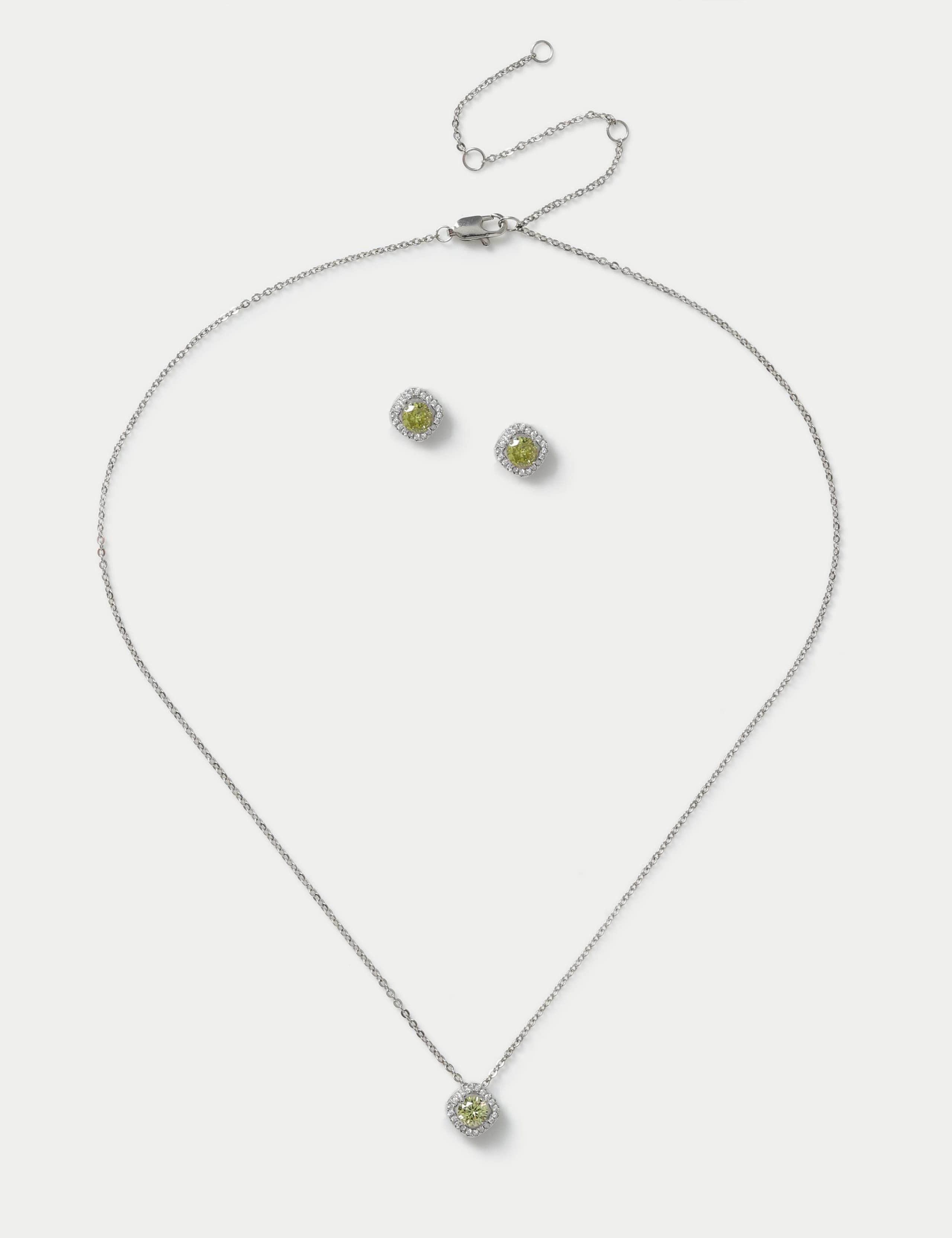 Platinum Plated Birthstone Earring and Necklace Set
