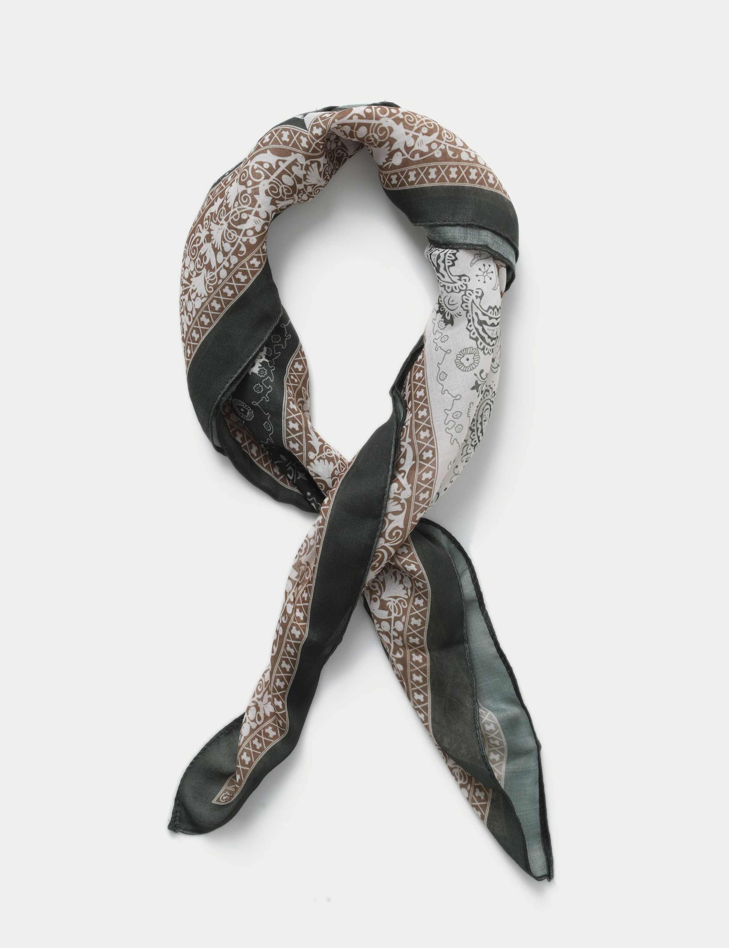 Pure Cotton Printed Multi Paisley Green and Beige Scarf