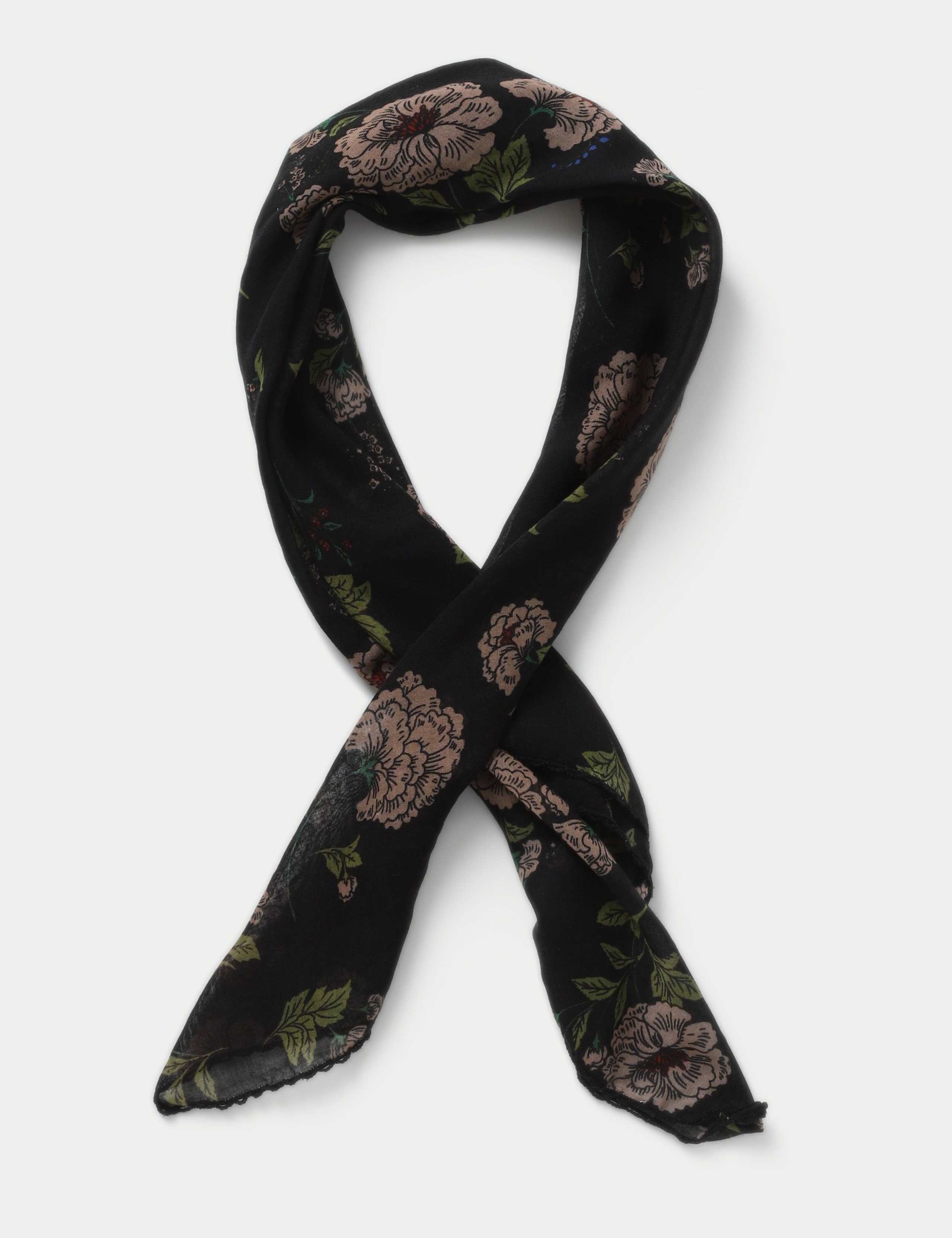 Black Floral Print Scarf
