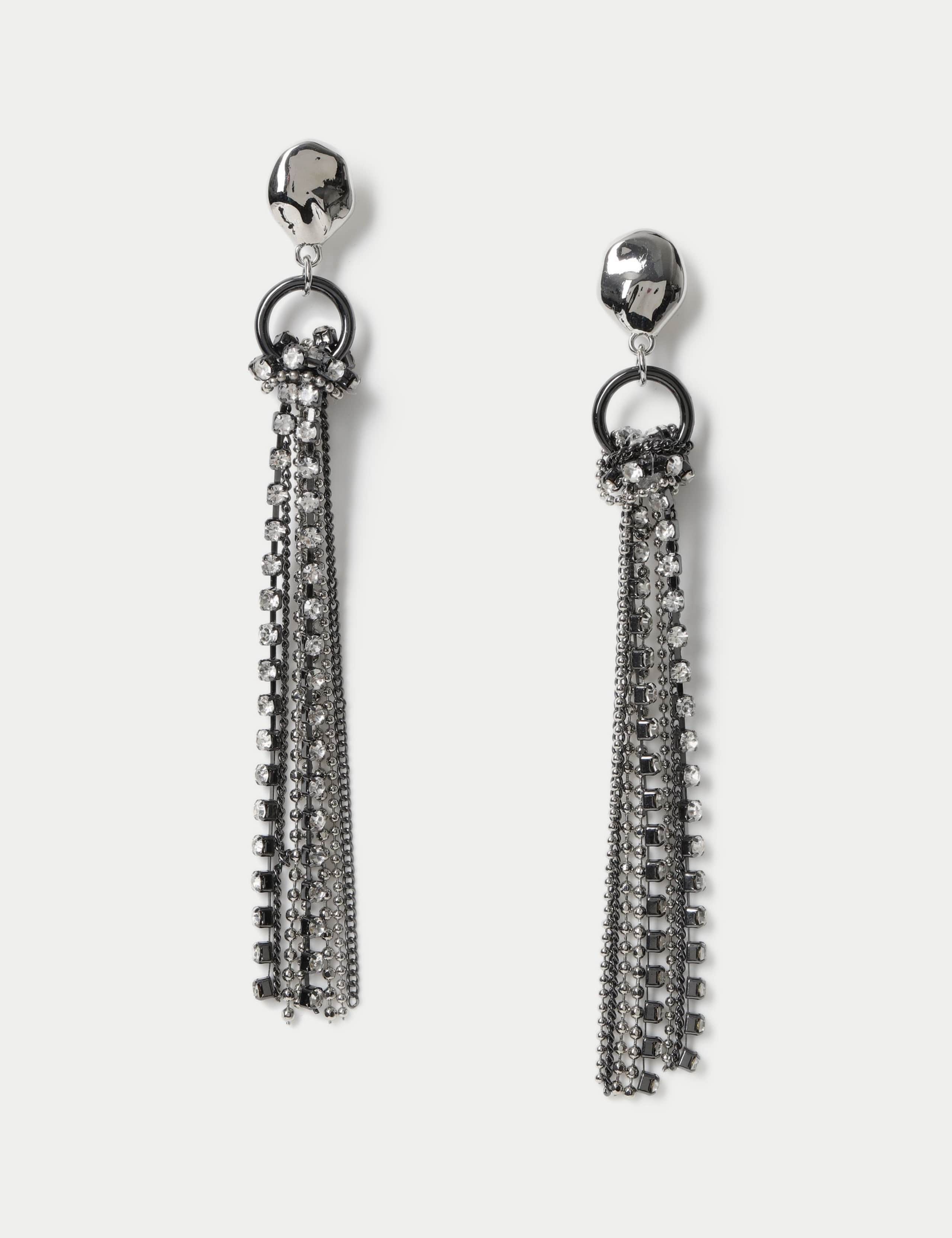 Chain and Crystal Drop Earrings