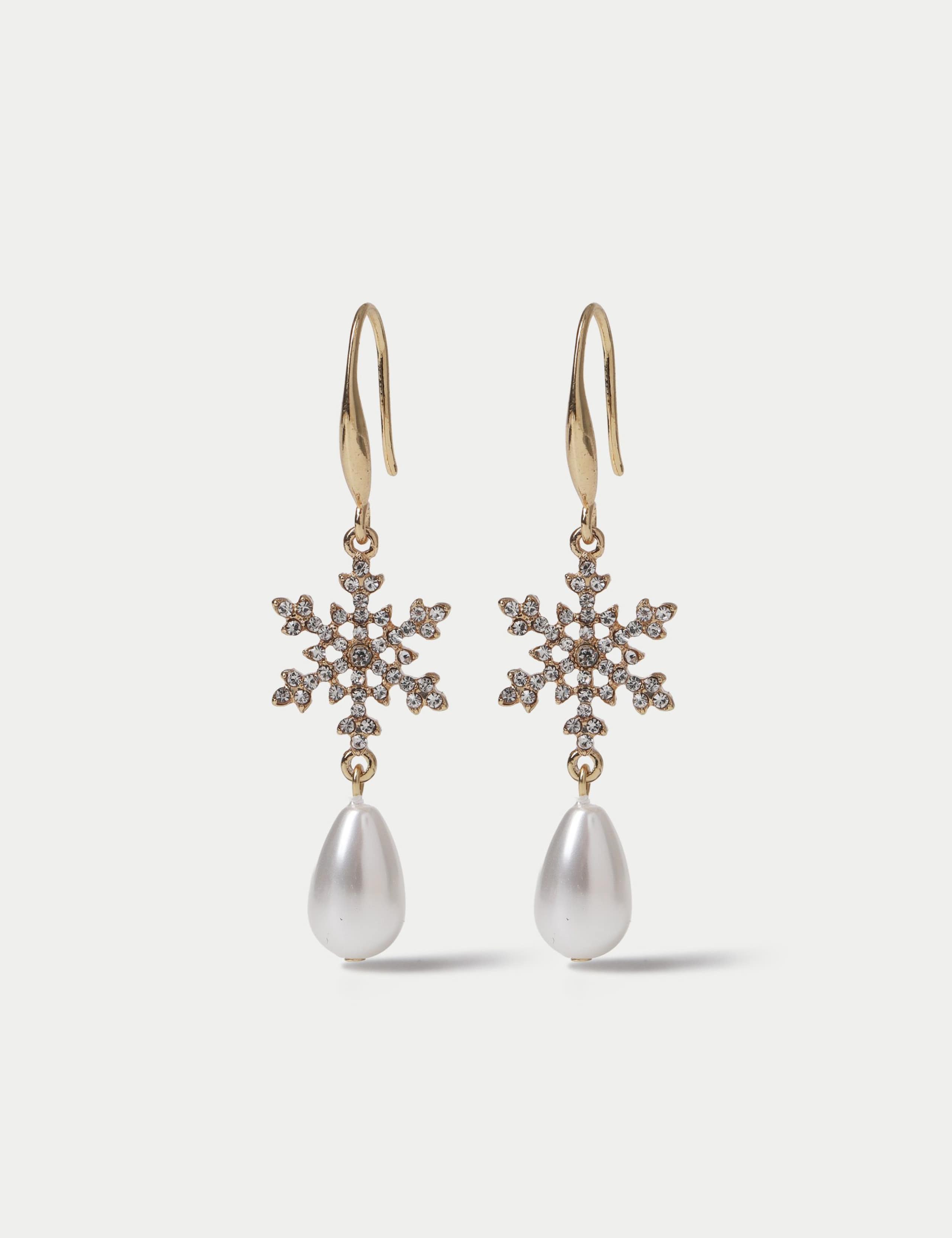 Snowflake and Pearl Drop Earrings