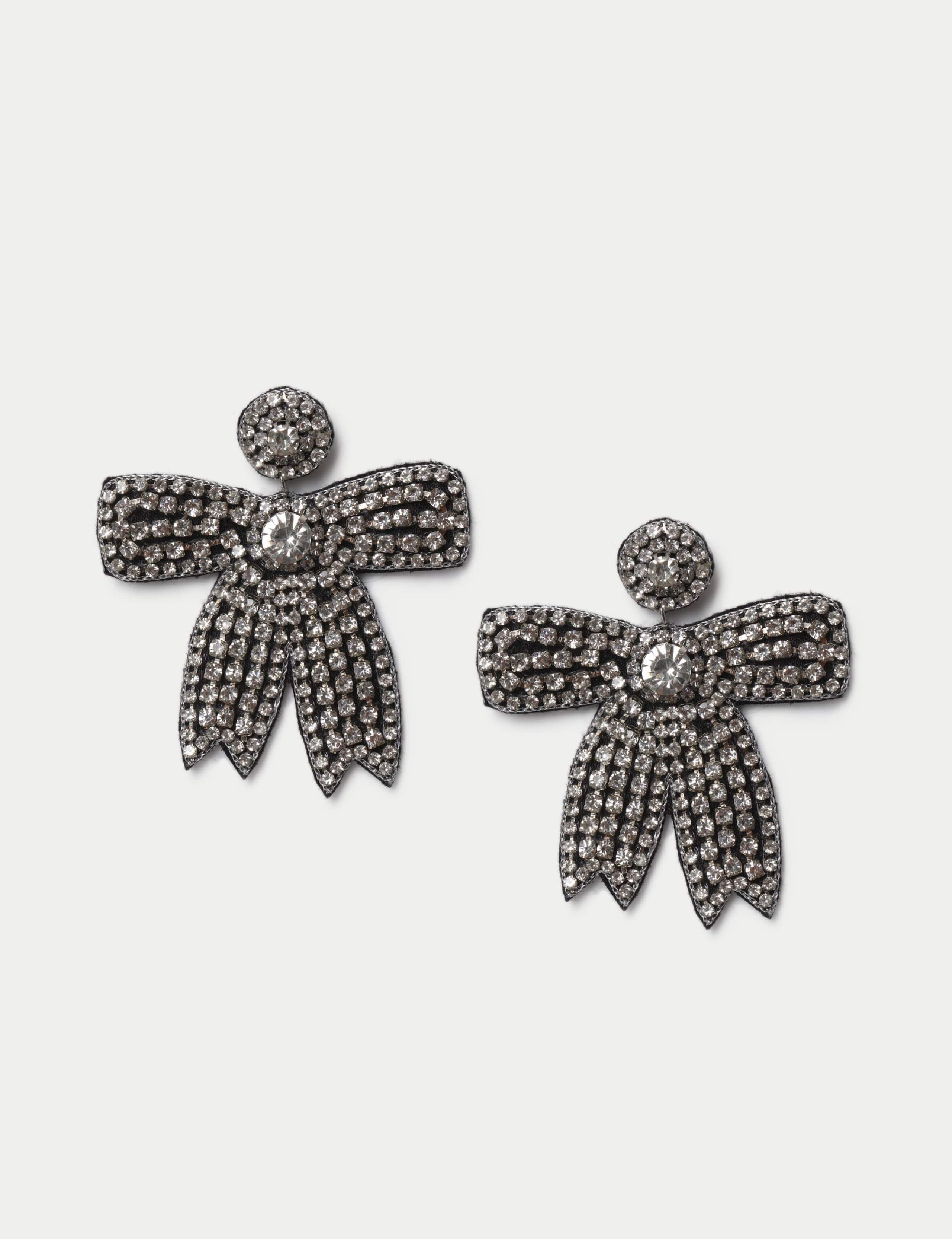 Rhinestone Fabric Bow Stud Earrings