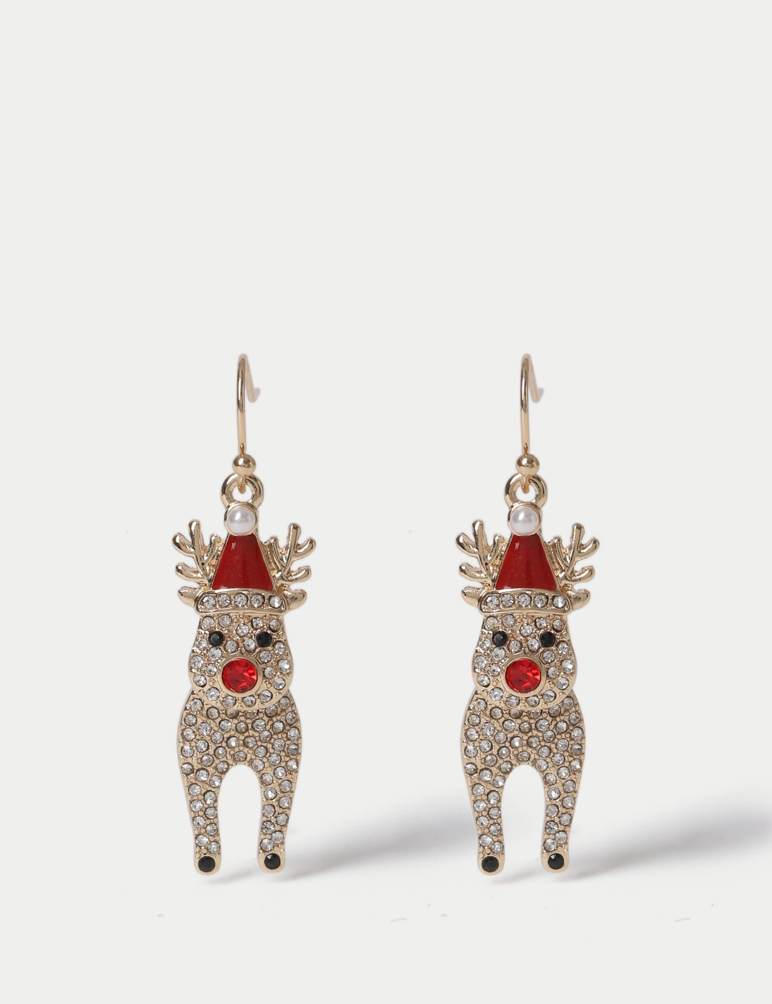 Rhinestone Reindeer Drop Earrings