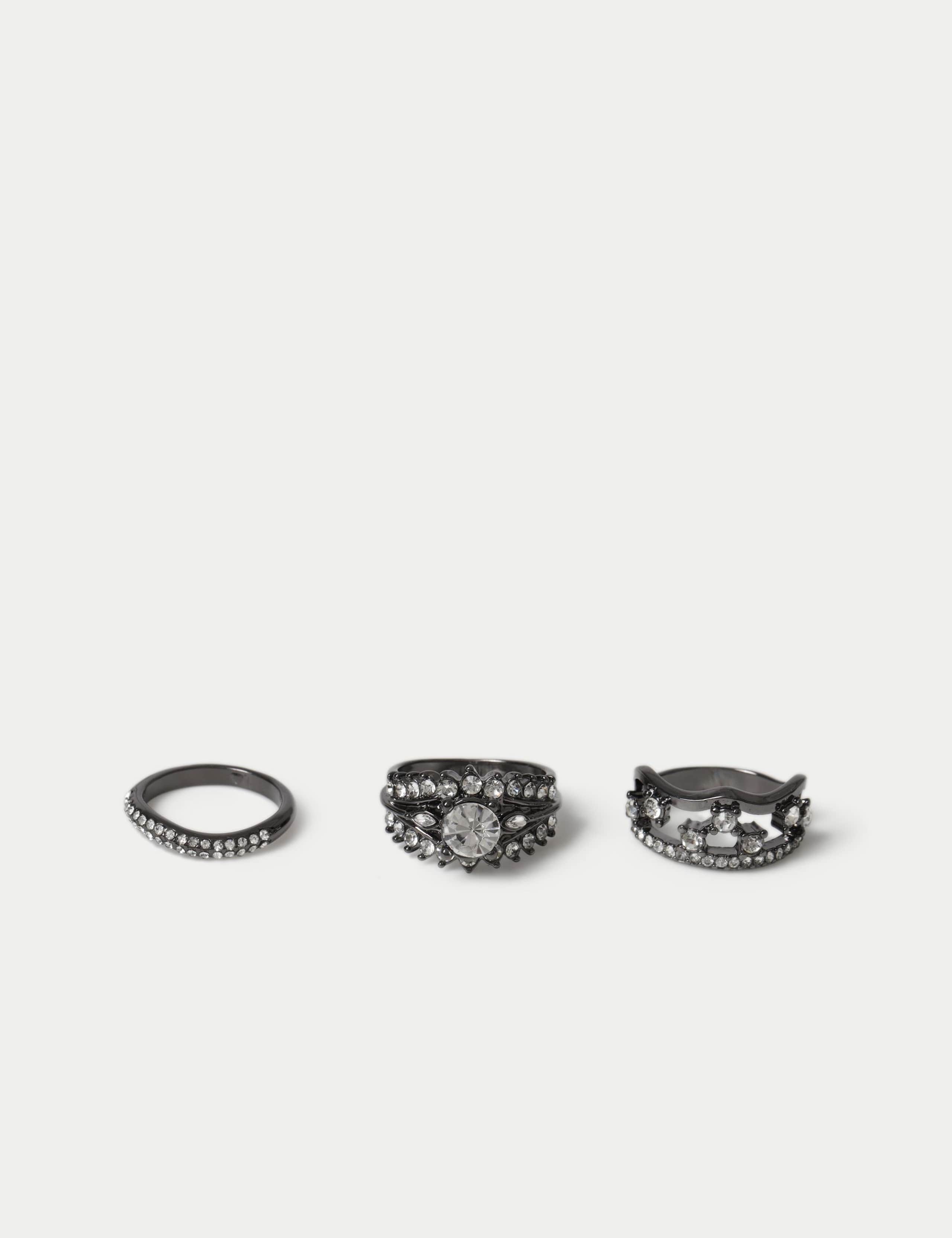 3 Pack Crystal Ring Set