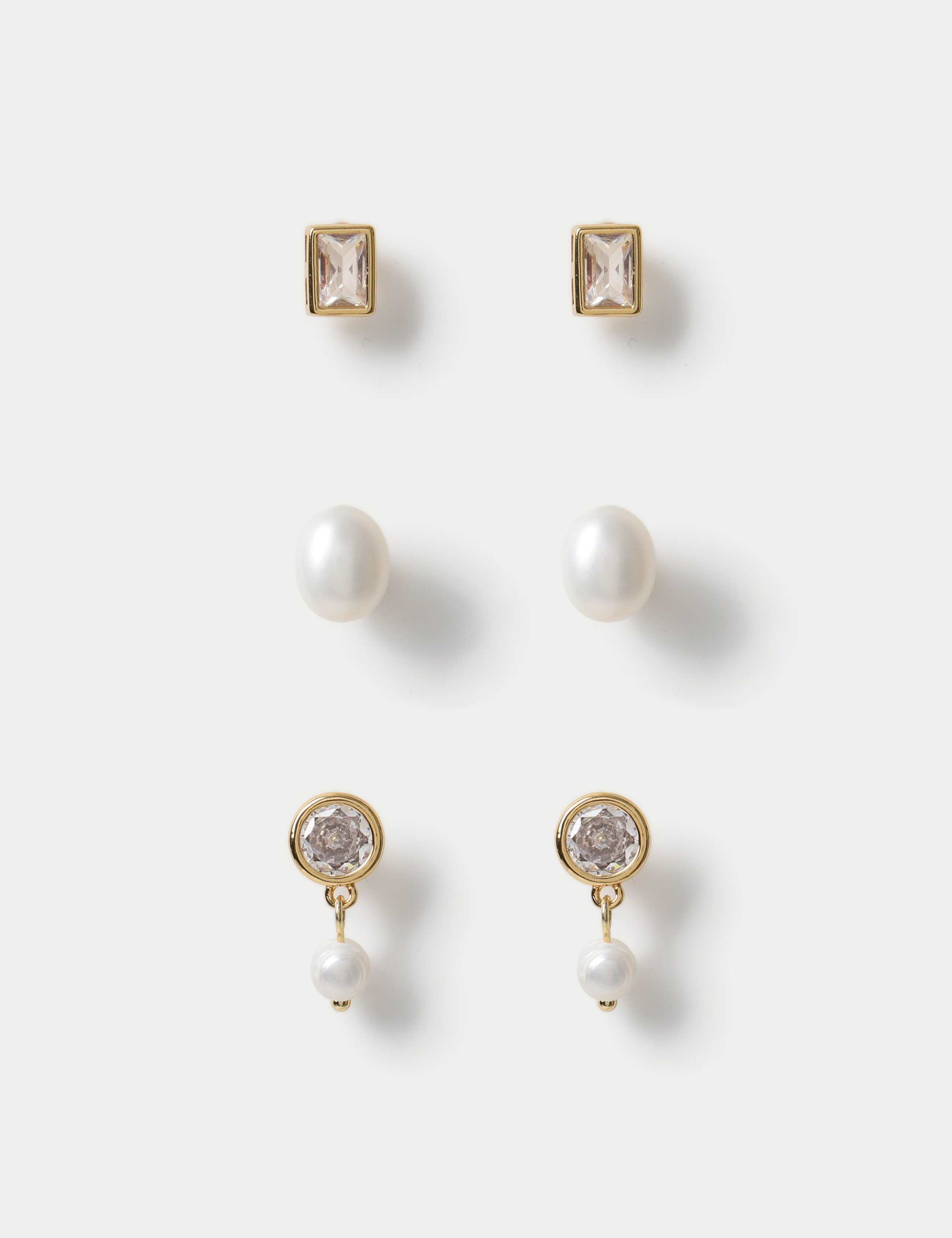 18k Gold Plated Pearl Earrings Set