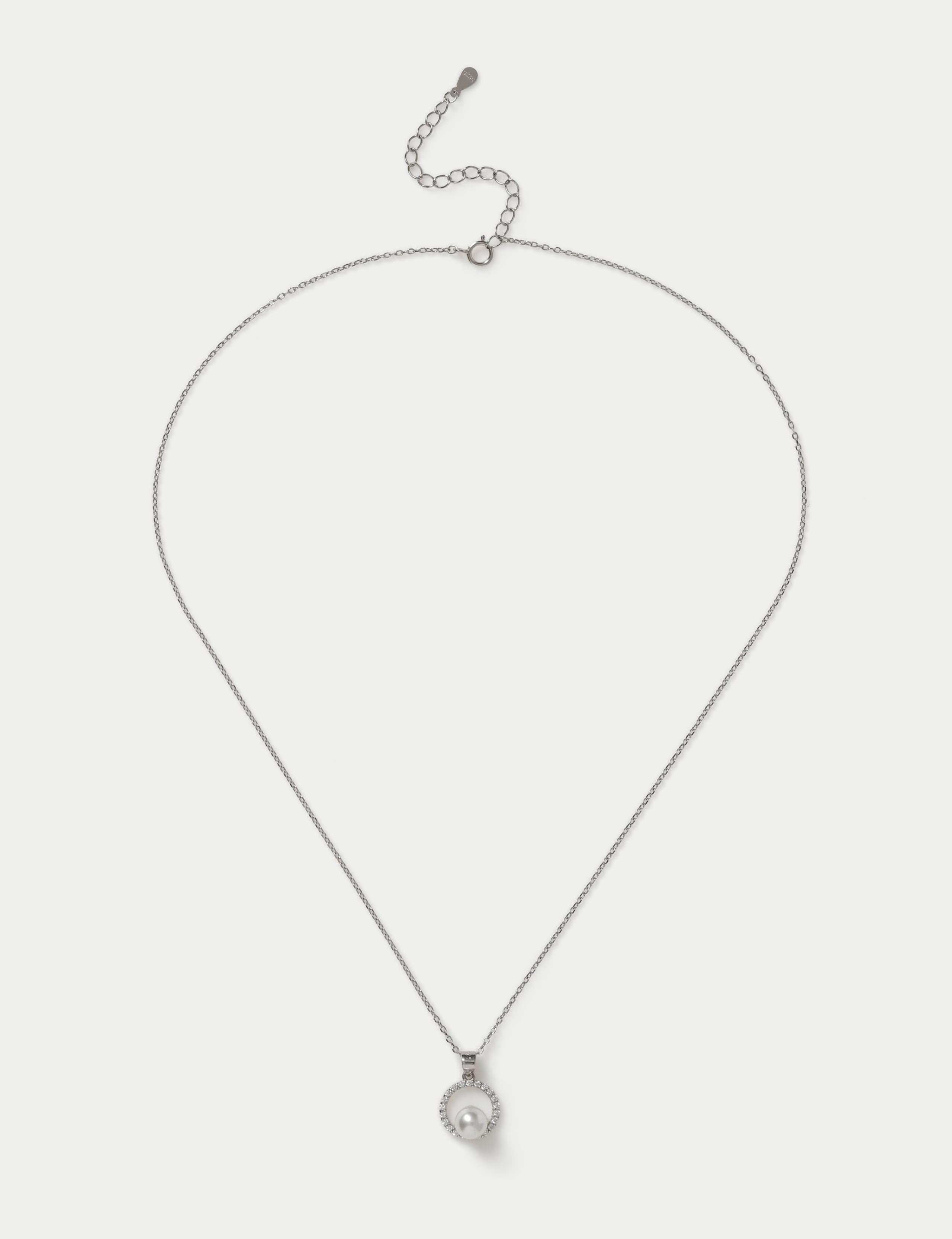 Platinum Cubic Zirconia Pearl Necklace