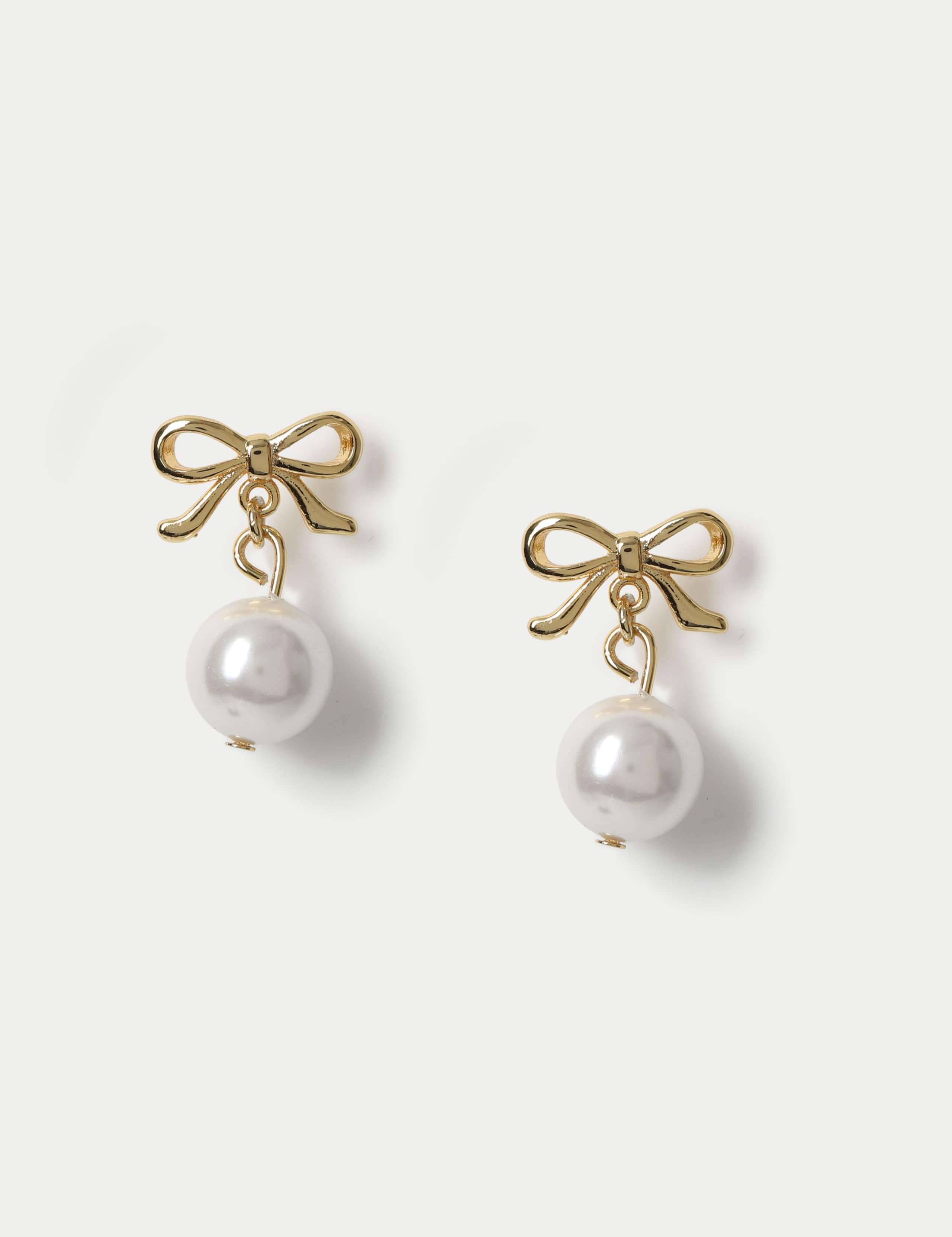 14ct Gold Plated Pearl and Bow Earrings