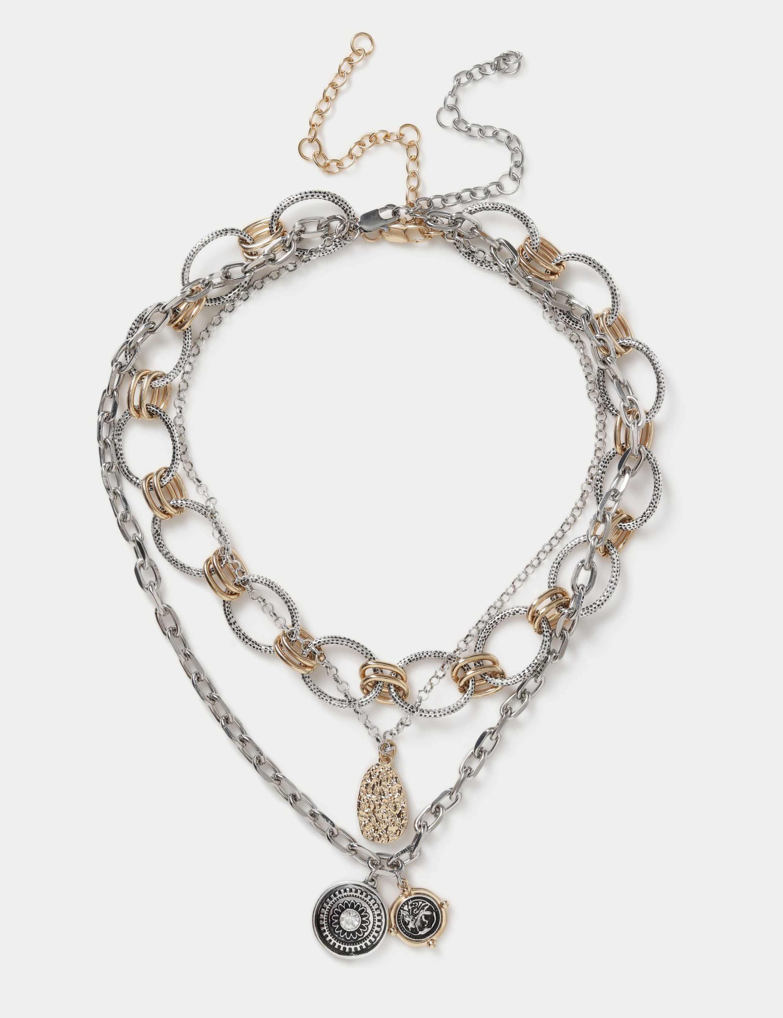 Multi Row Coin Charm Layered Necklace