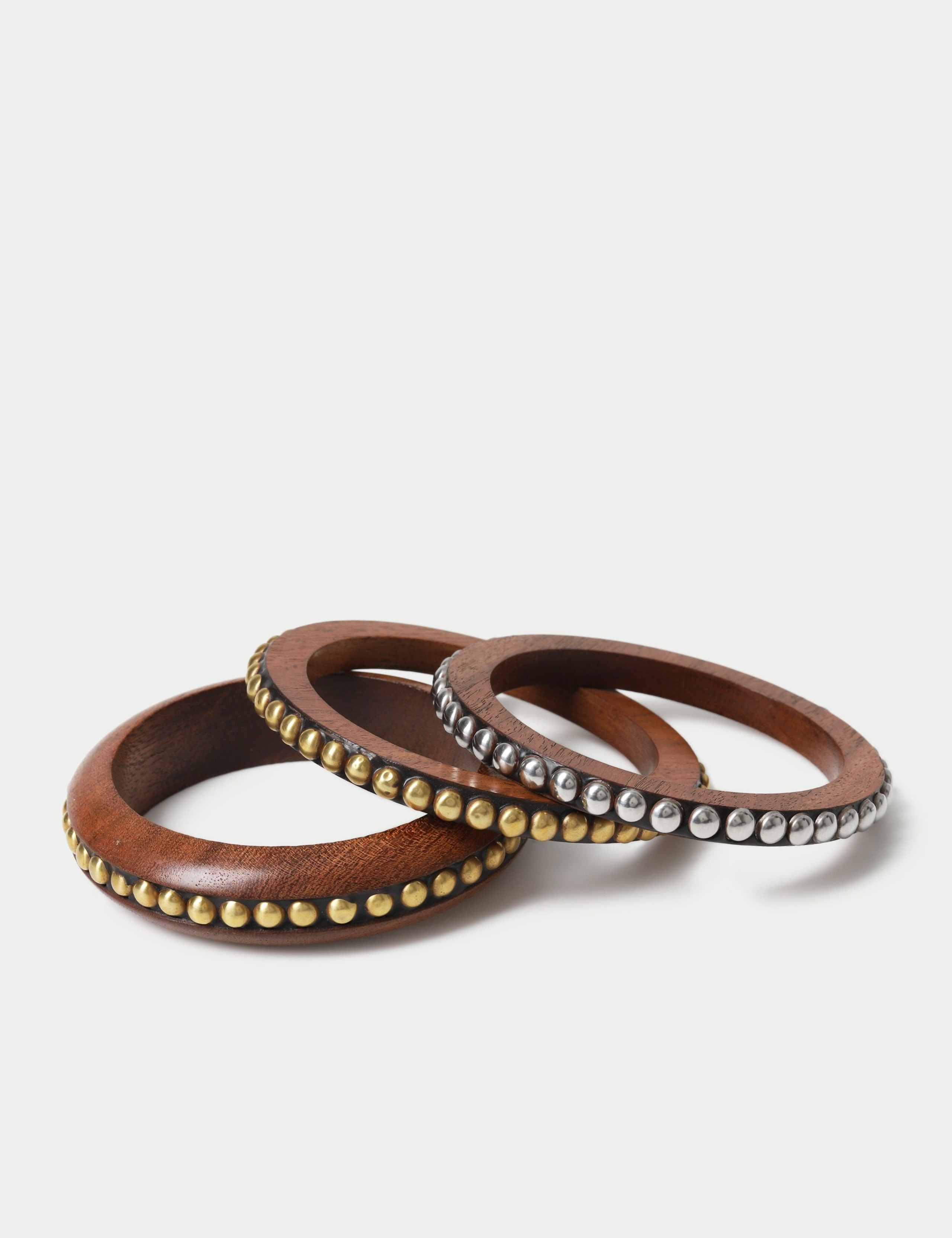 3 Pk Wood Studded Bangle
